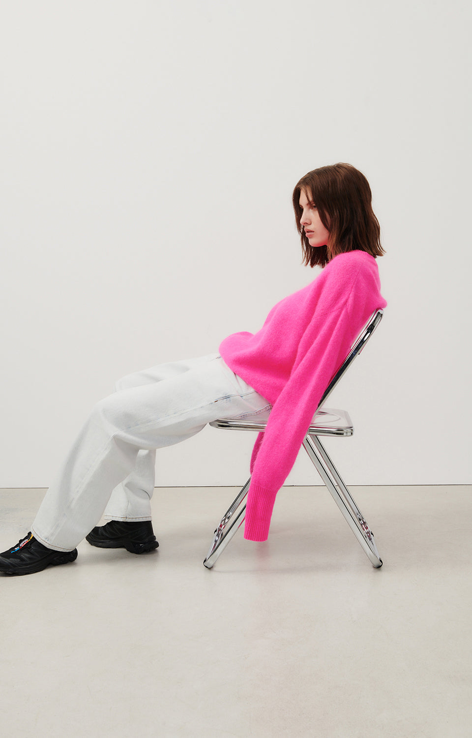 Women Fluo Pink Knit Sweater
