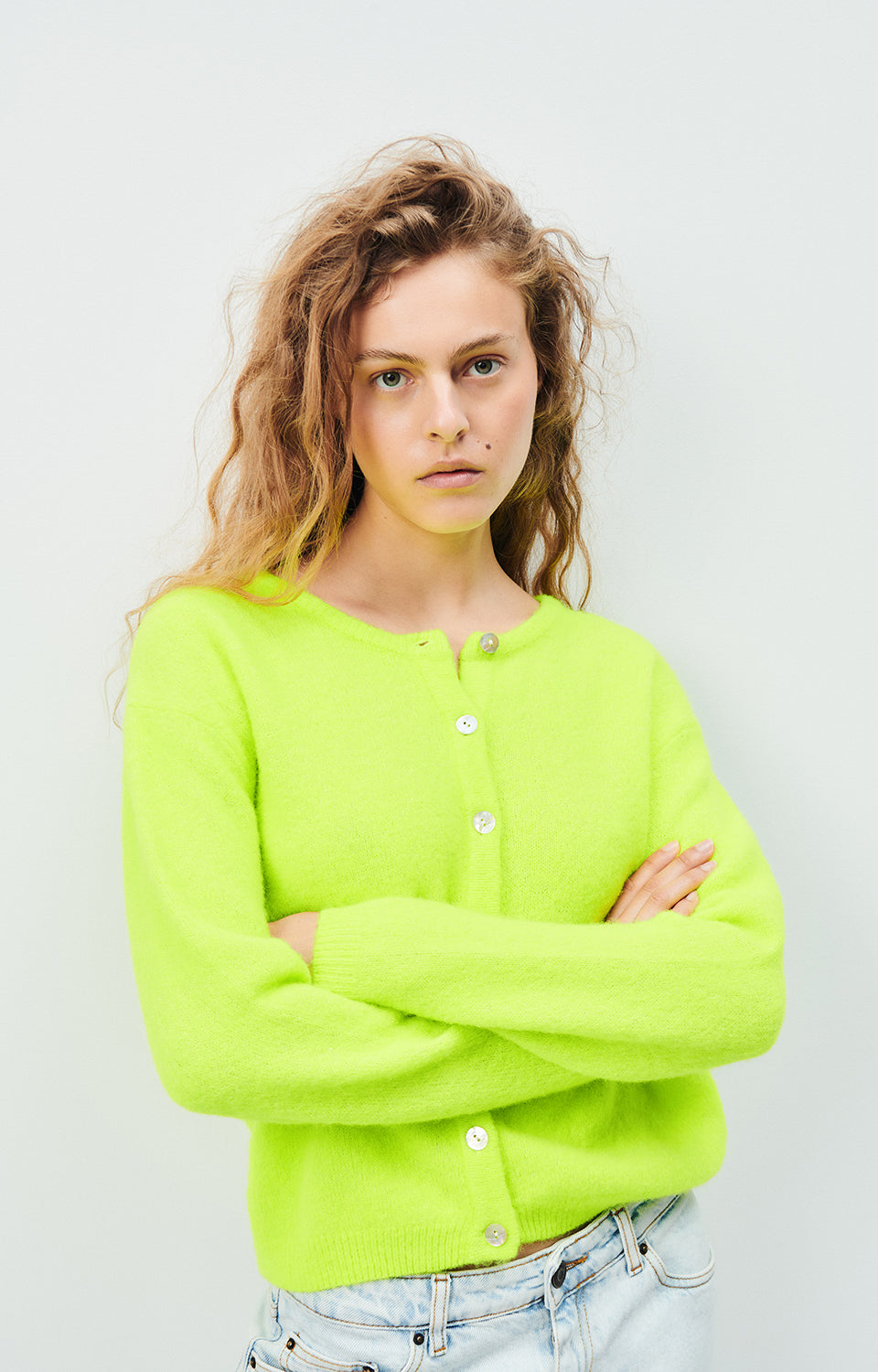Women Fluo Green Knit Cardigan