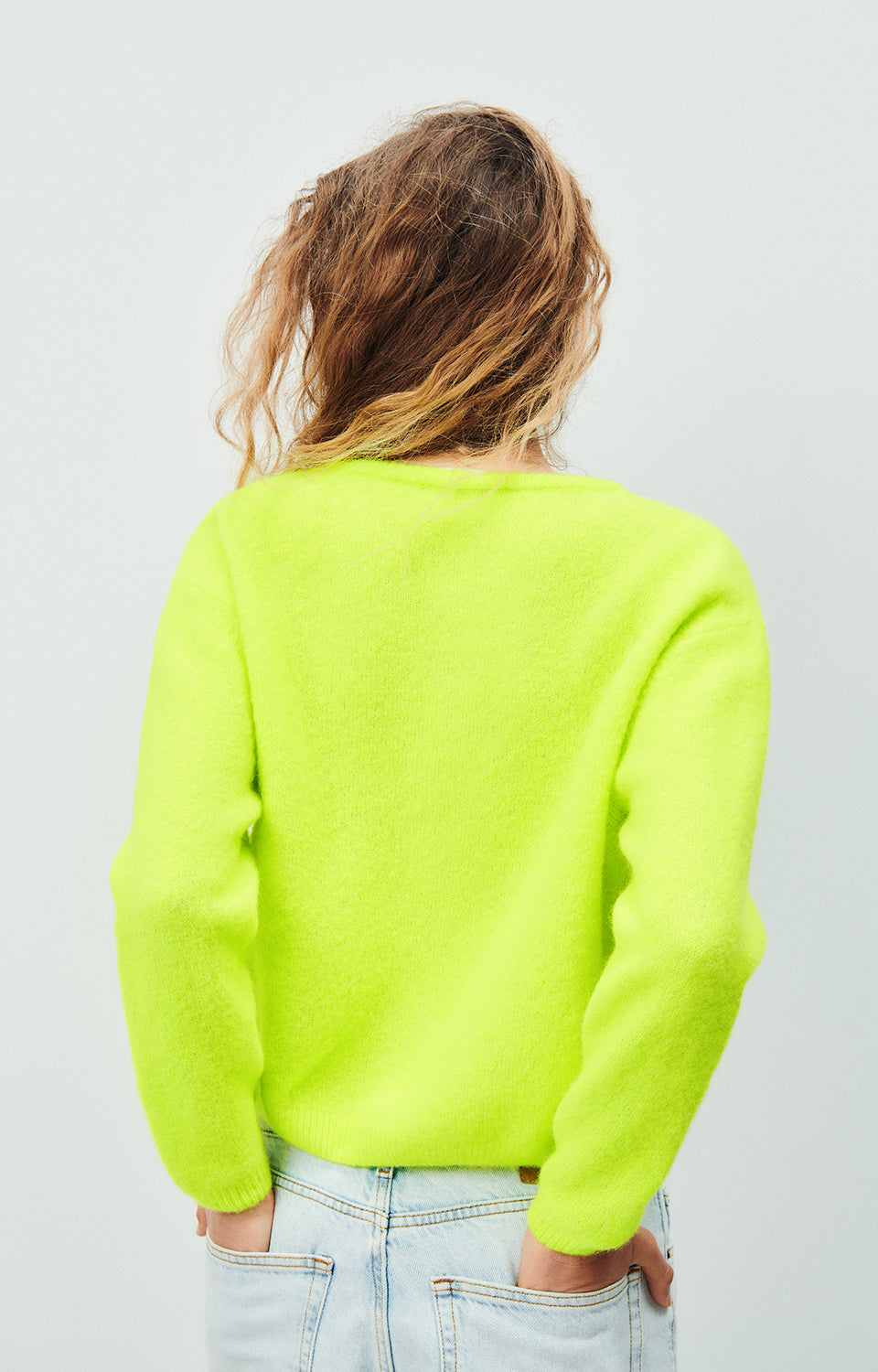 Women Fluo Green Knit Cardigan