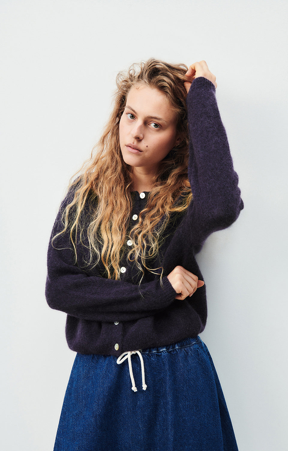Women Navy Knit Cardigan