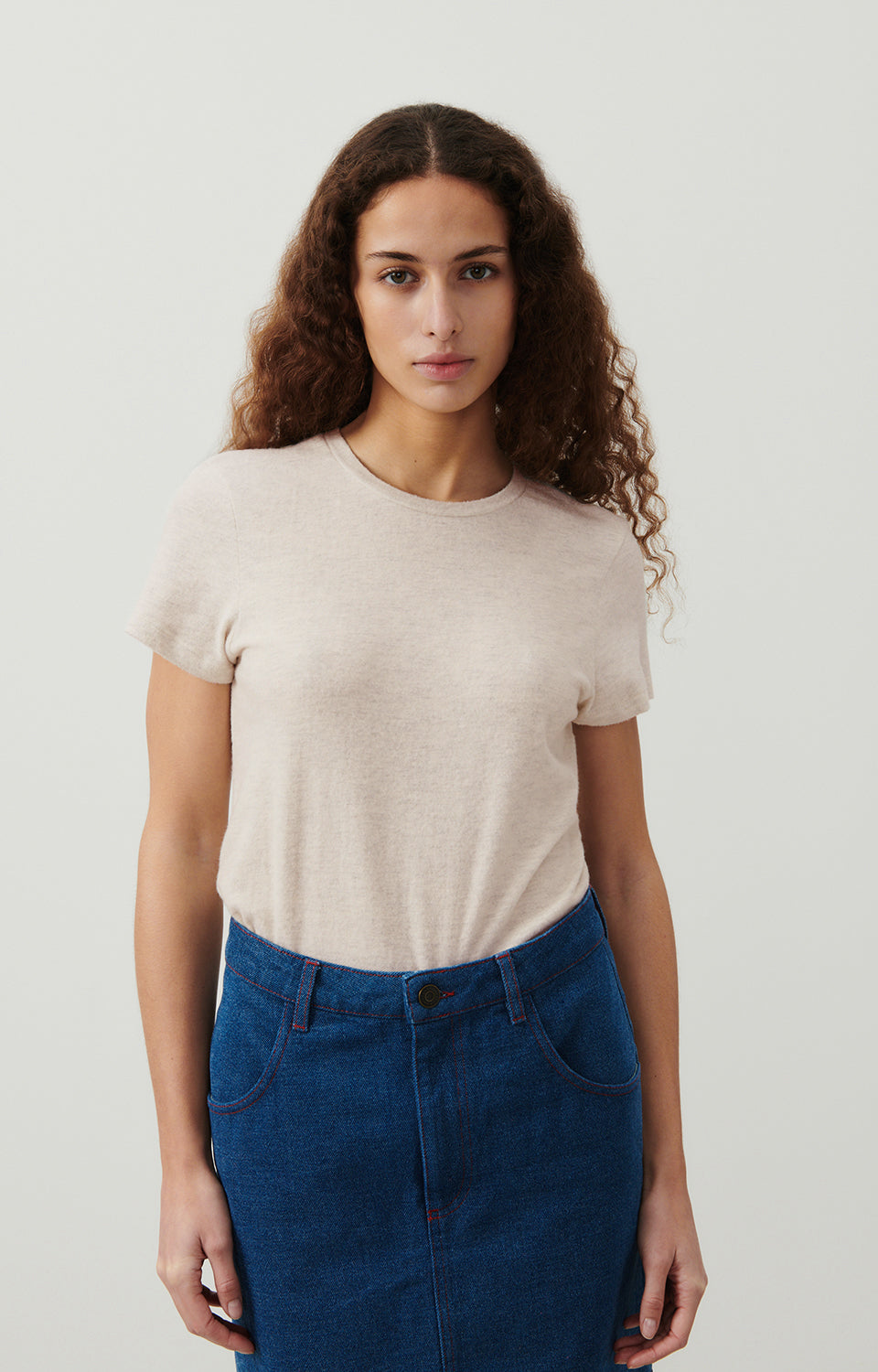 Women Beige Cotton T-Shirt