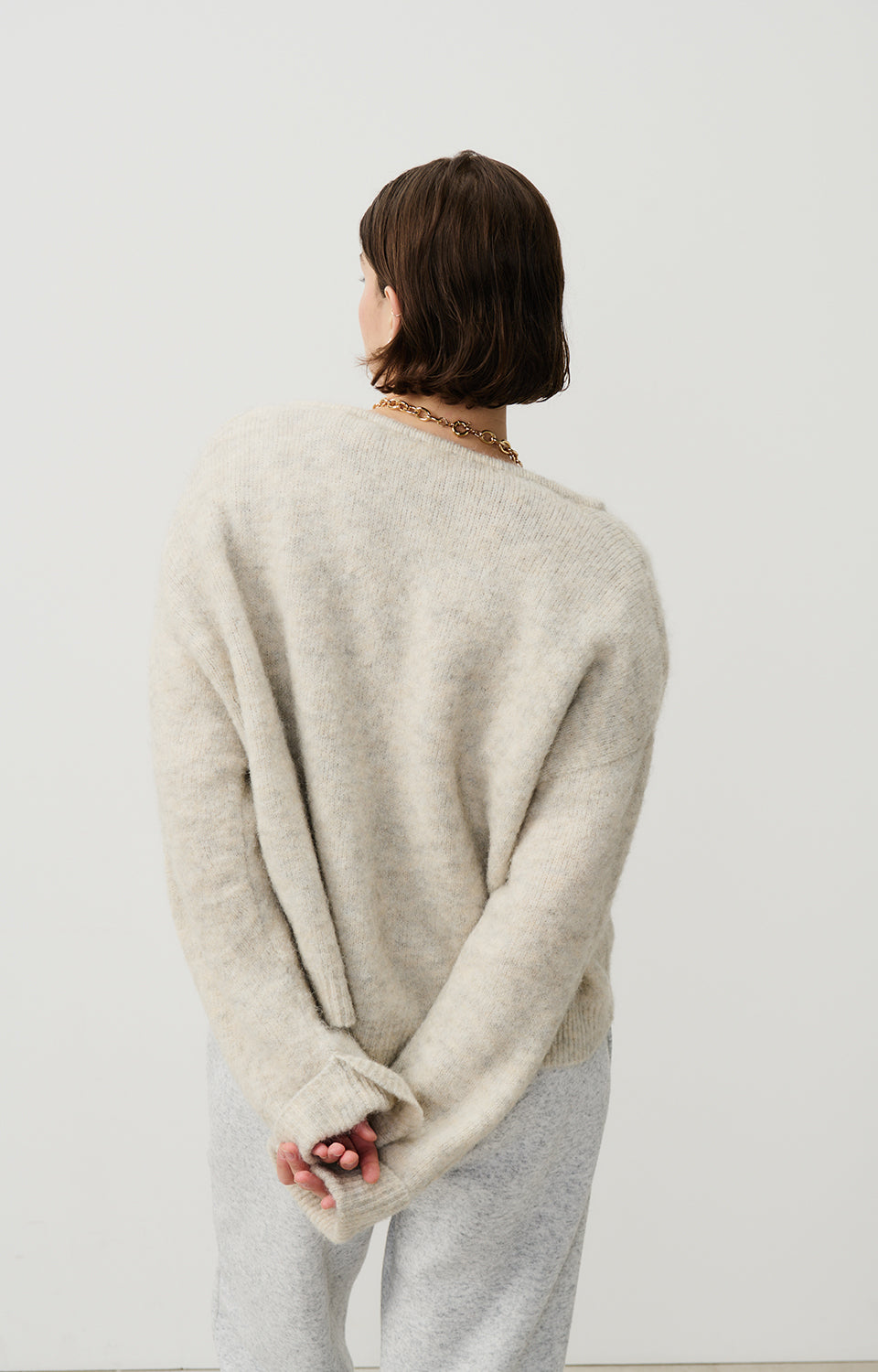 Women Beige Grey Knit Sweater