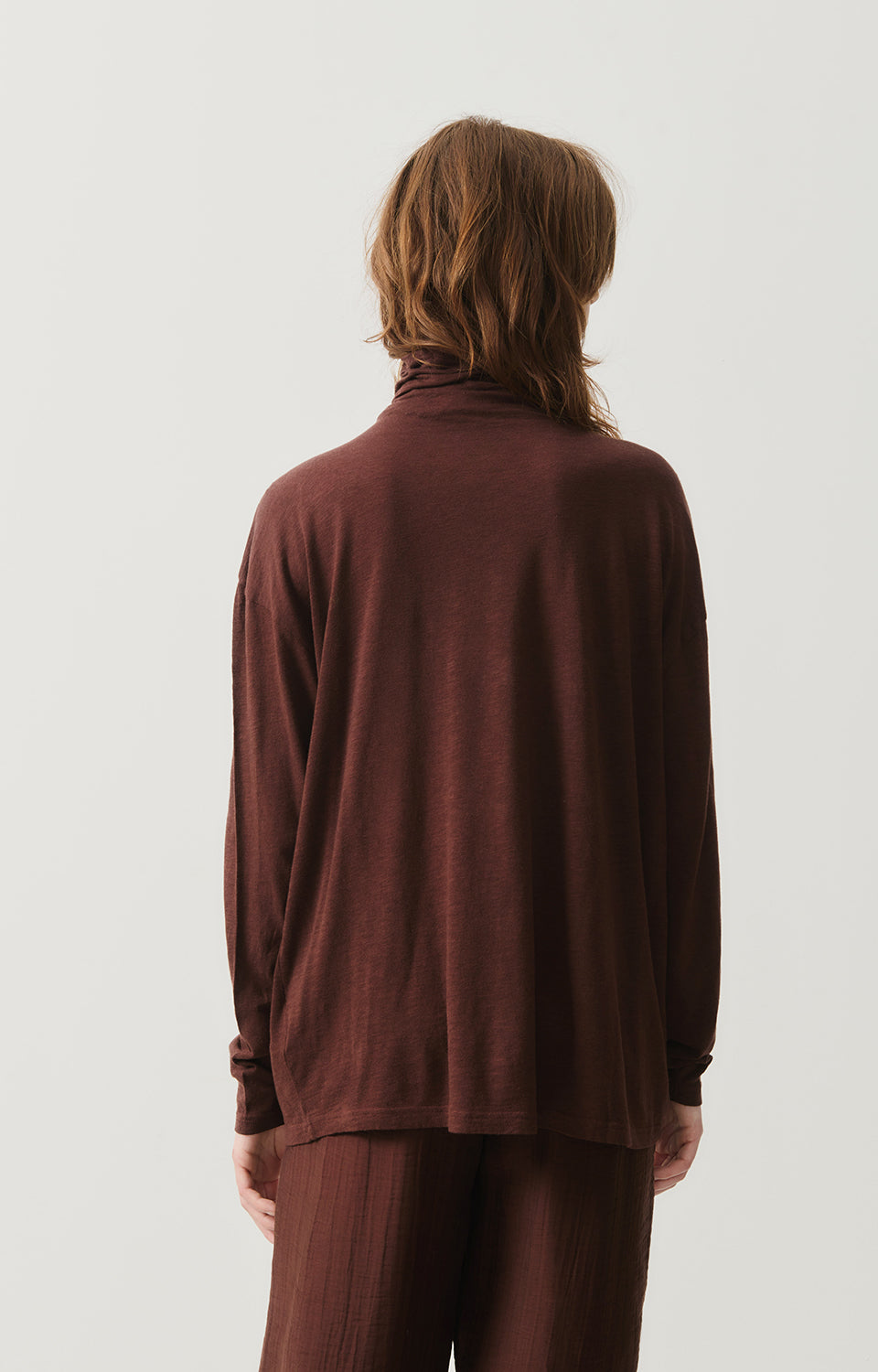 Women Brown Cotton High Neck T-Shirt