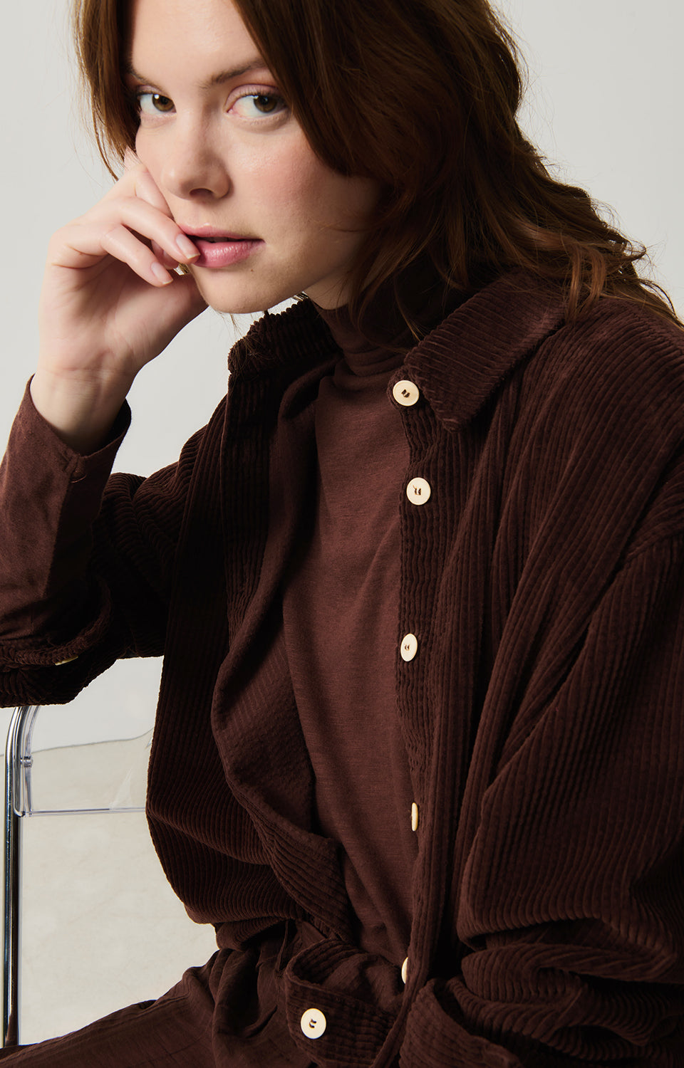 Women Brown Cotton High Neck T-Shirt