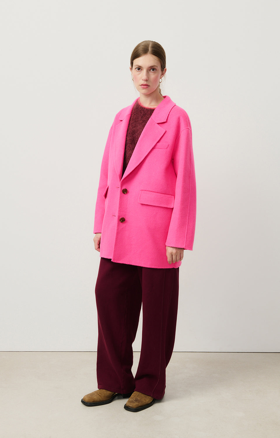 Women Fuchsia Wool Coat