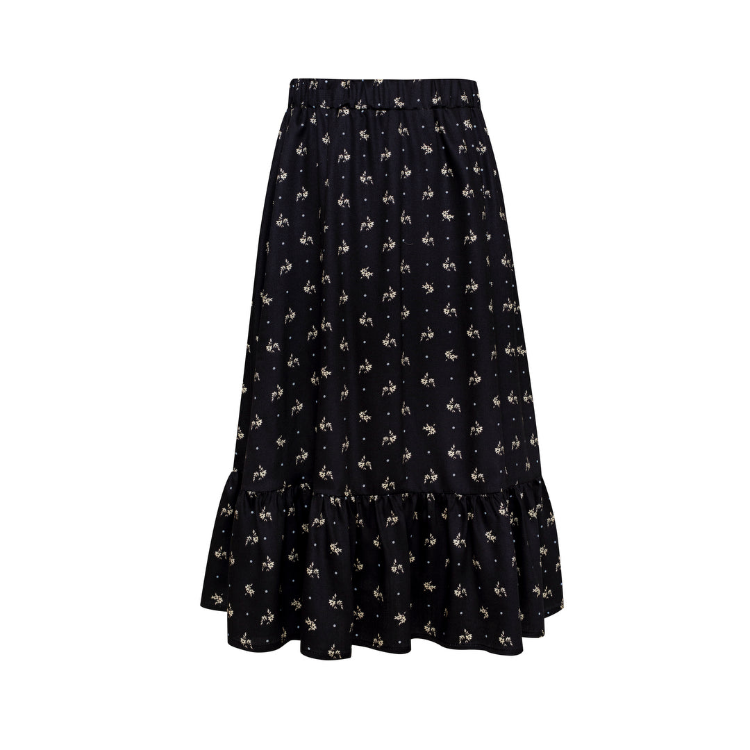 Girls Black Floral Skirt