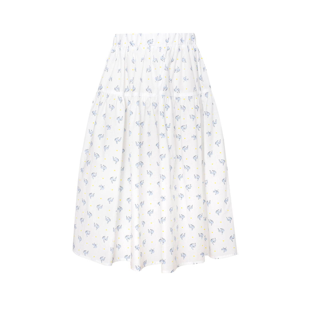 Girls White Floral Cotton Skirt