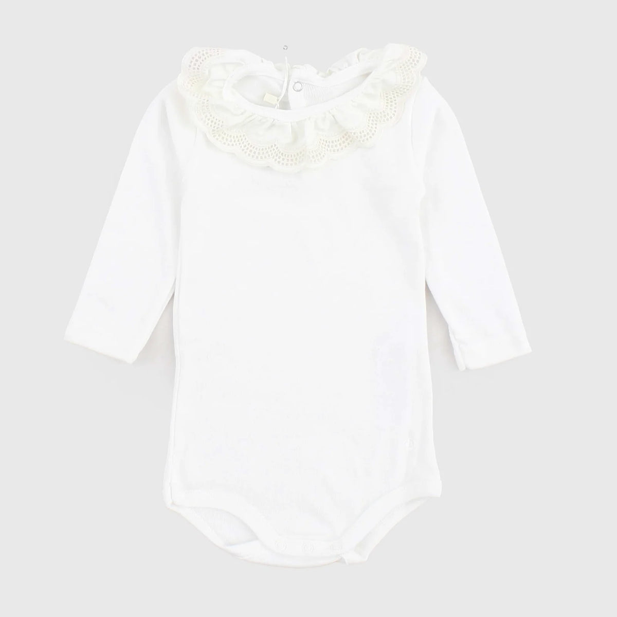 Baby Girls White Ruffled Cotton Babysuit