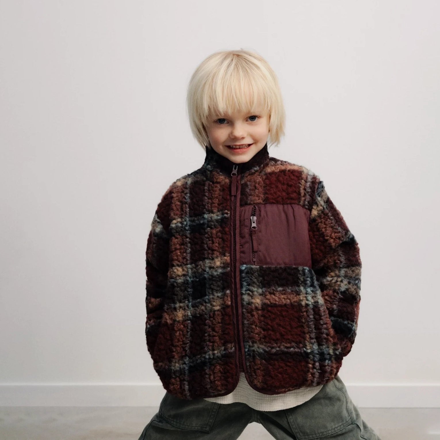 Boys & Girls Dark Red Check Wool Jacket