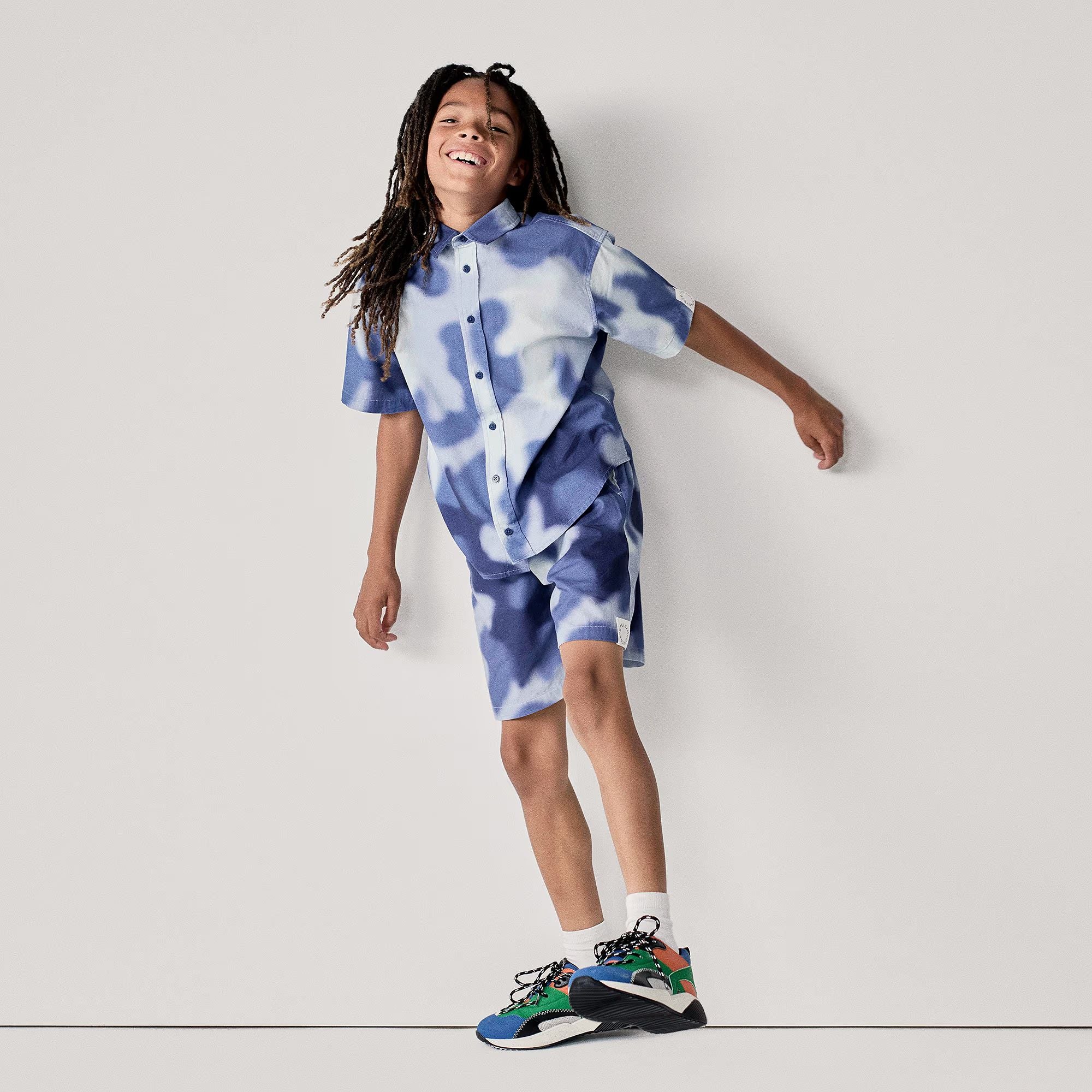Boys Blue Tie-Dye Cotton Shorts