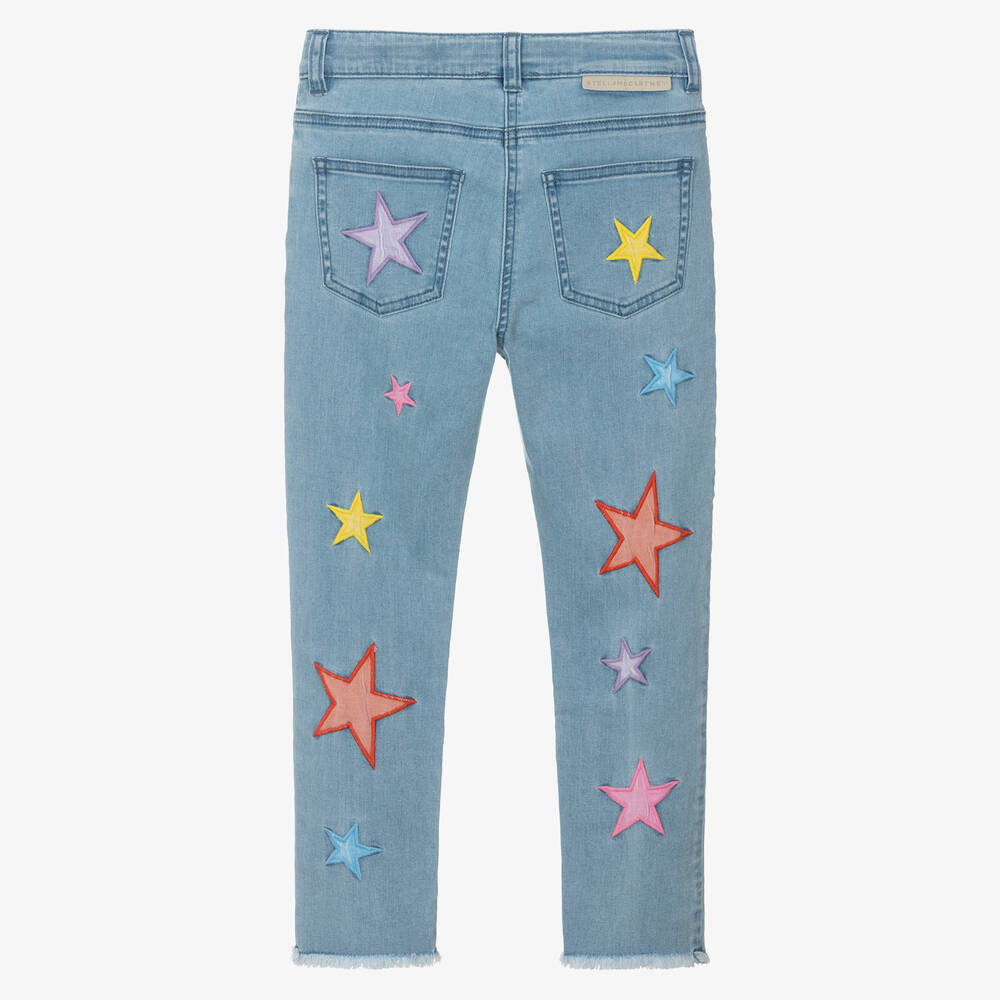 Girls Blue Star Denim Trousers