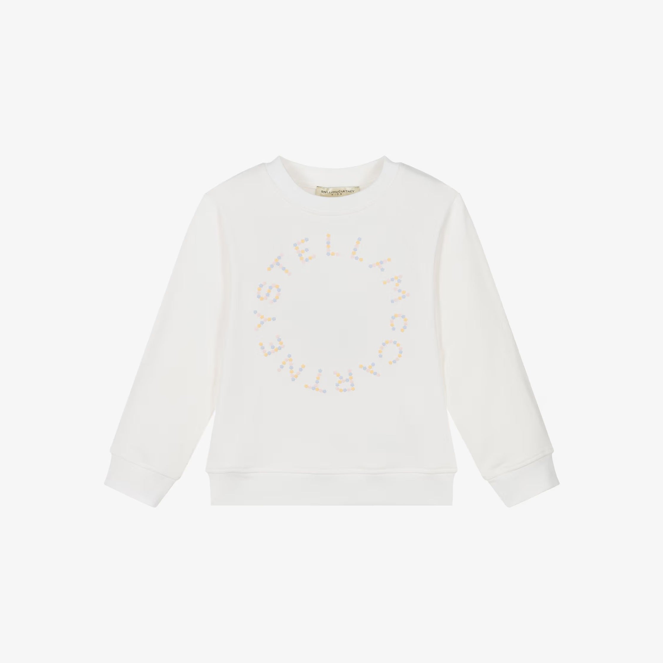 Girls White Embroidered Floral Logo Cotton Sweatshirt