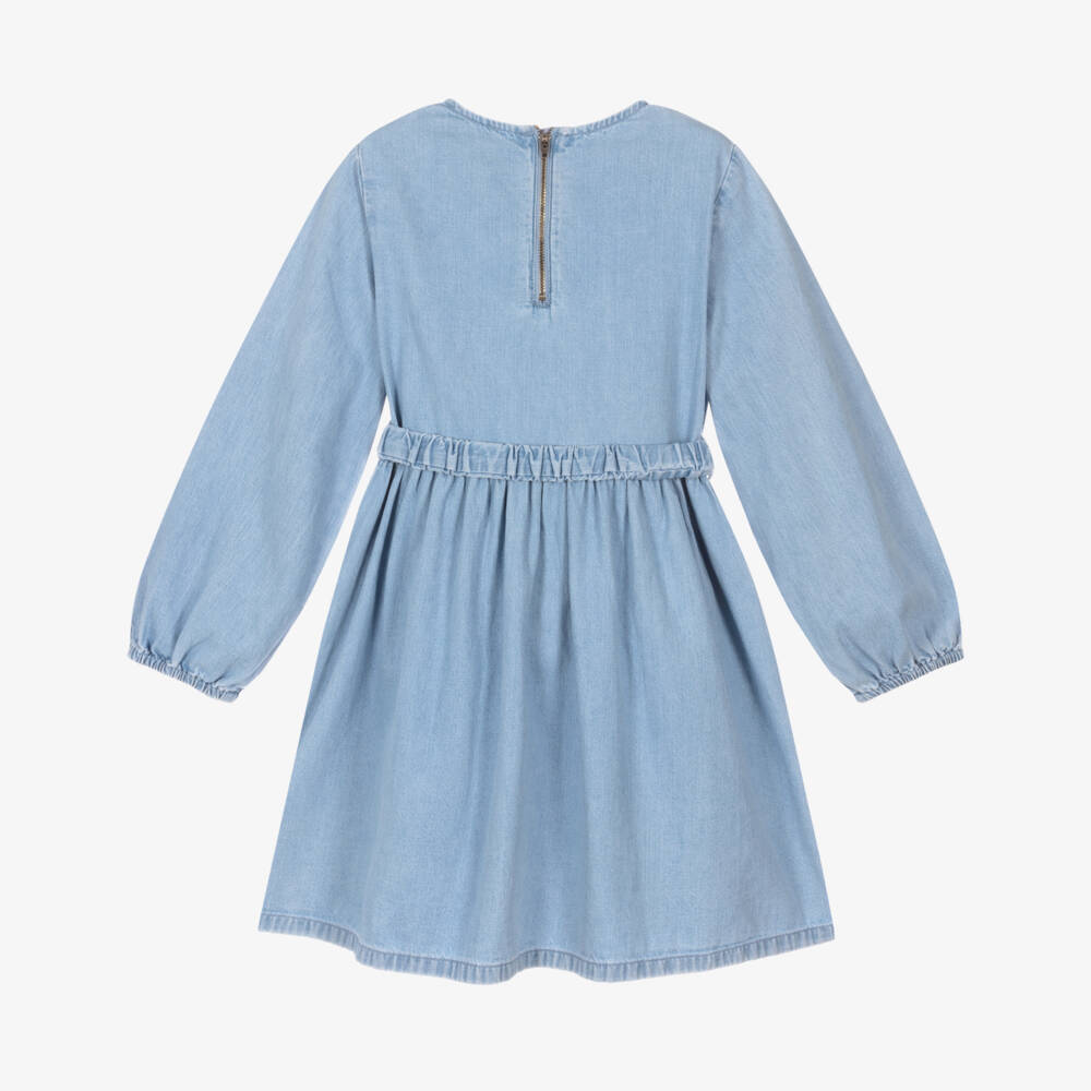 Girls Light Blue Flower Denim Dress