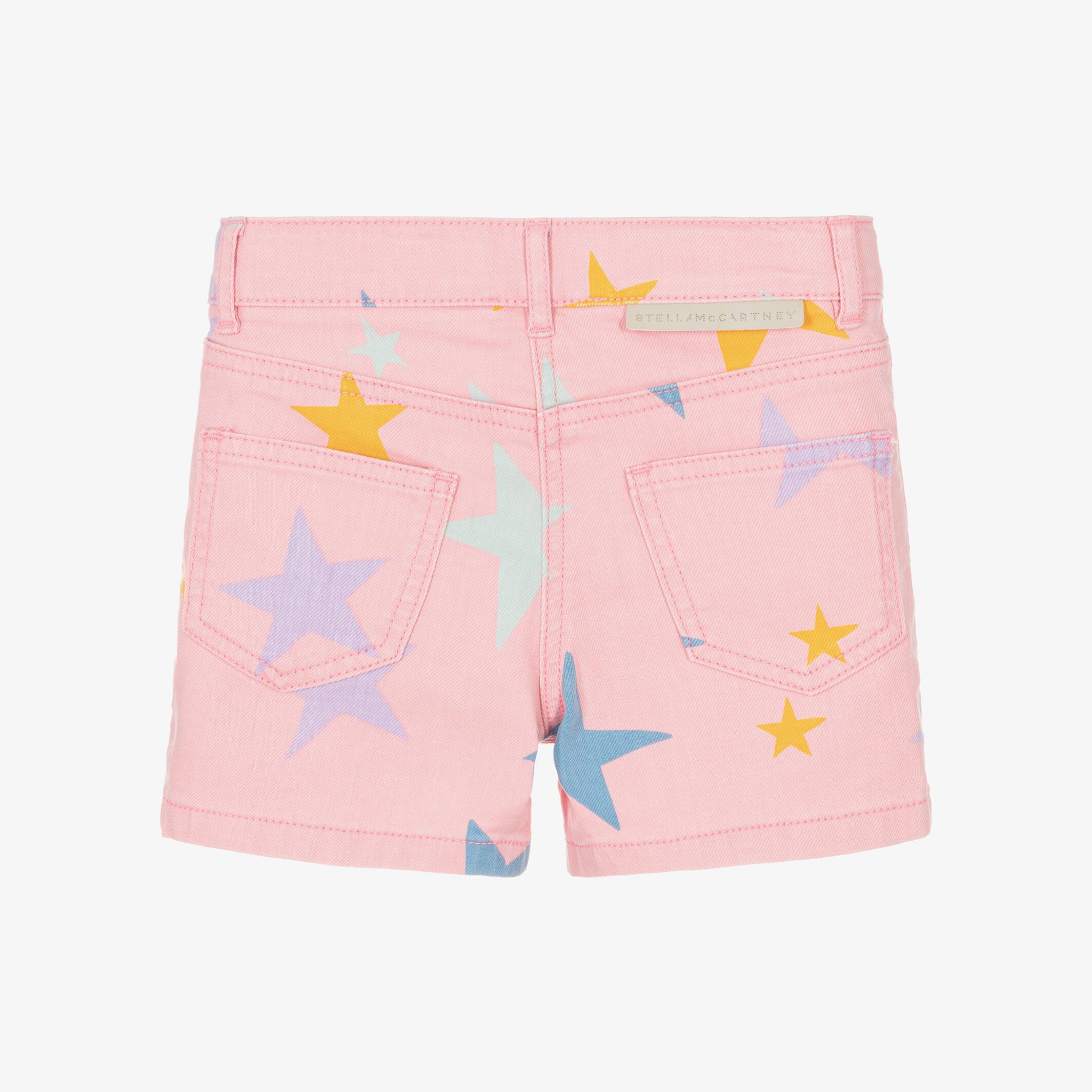 Girls Light Pink Star Printed Denim Shorts