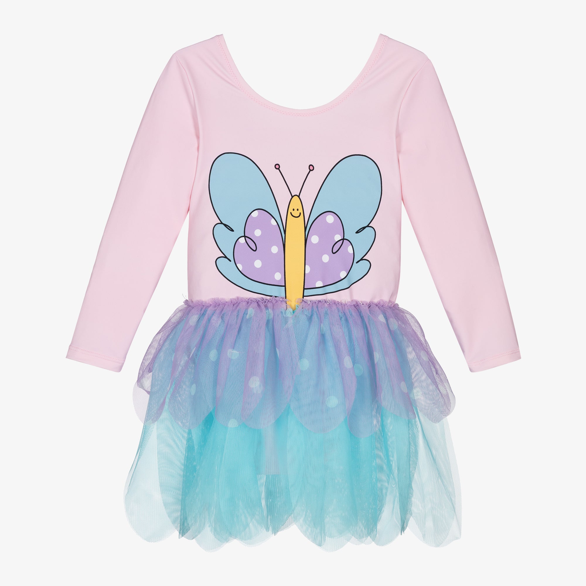 Girls Pale Pink Butterfly Printed Dress