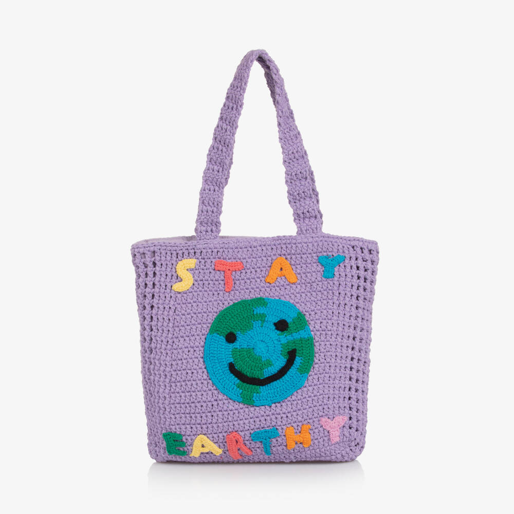 Girls Purple Crochet Planet Earth Tote Bag (29cm)