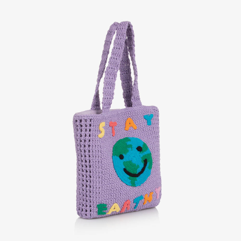 Girls Purple Crochet Planet Earth Tote Bag (29cm)