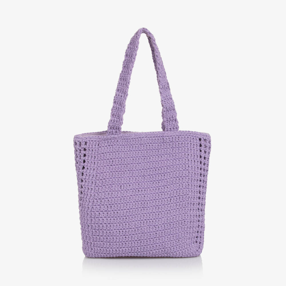 Girls Purple Crochet Planet Earth Tote Bag (29cm)