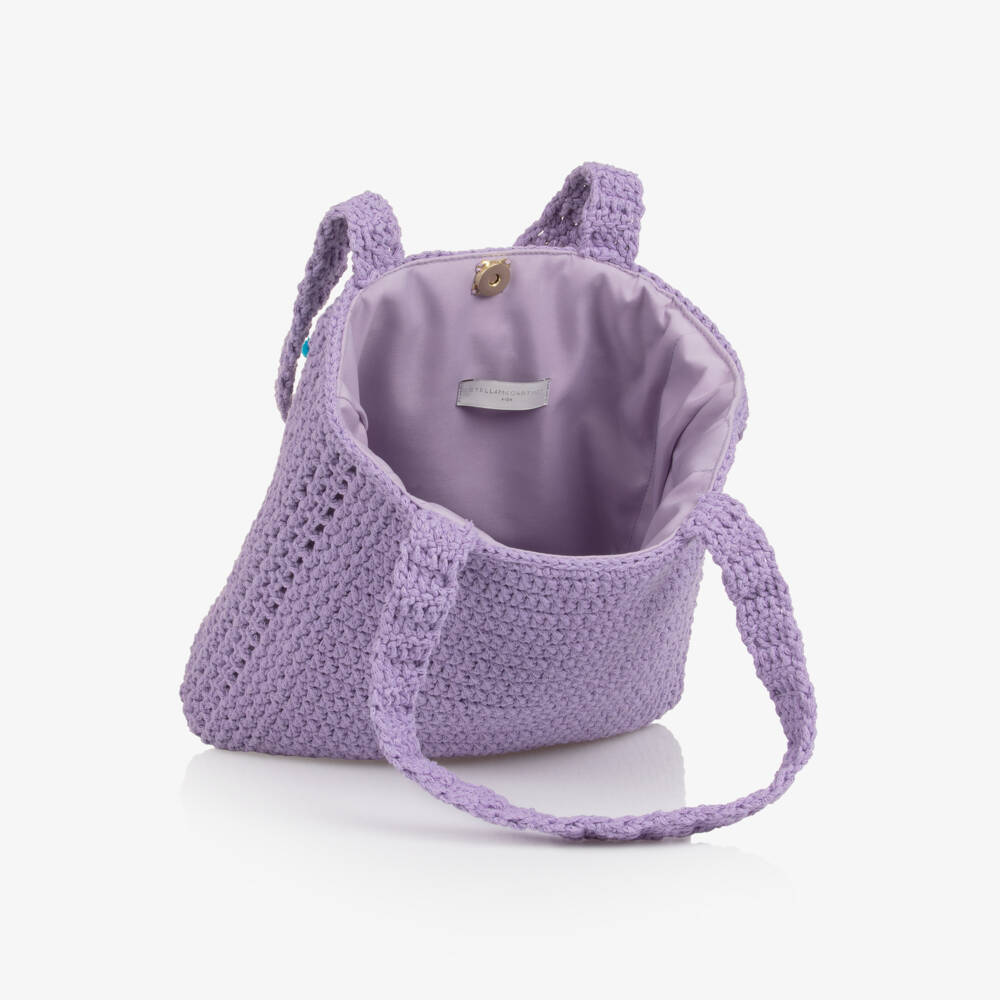Girls Purple Crochet Planet Earth Tote Bag (29cm)