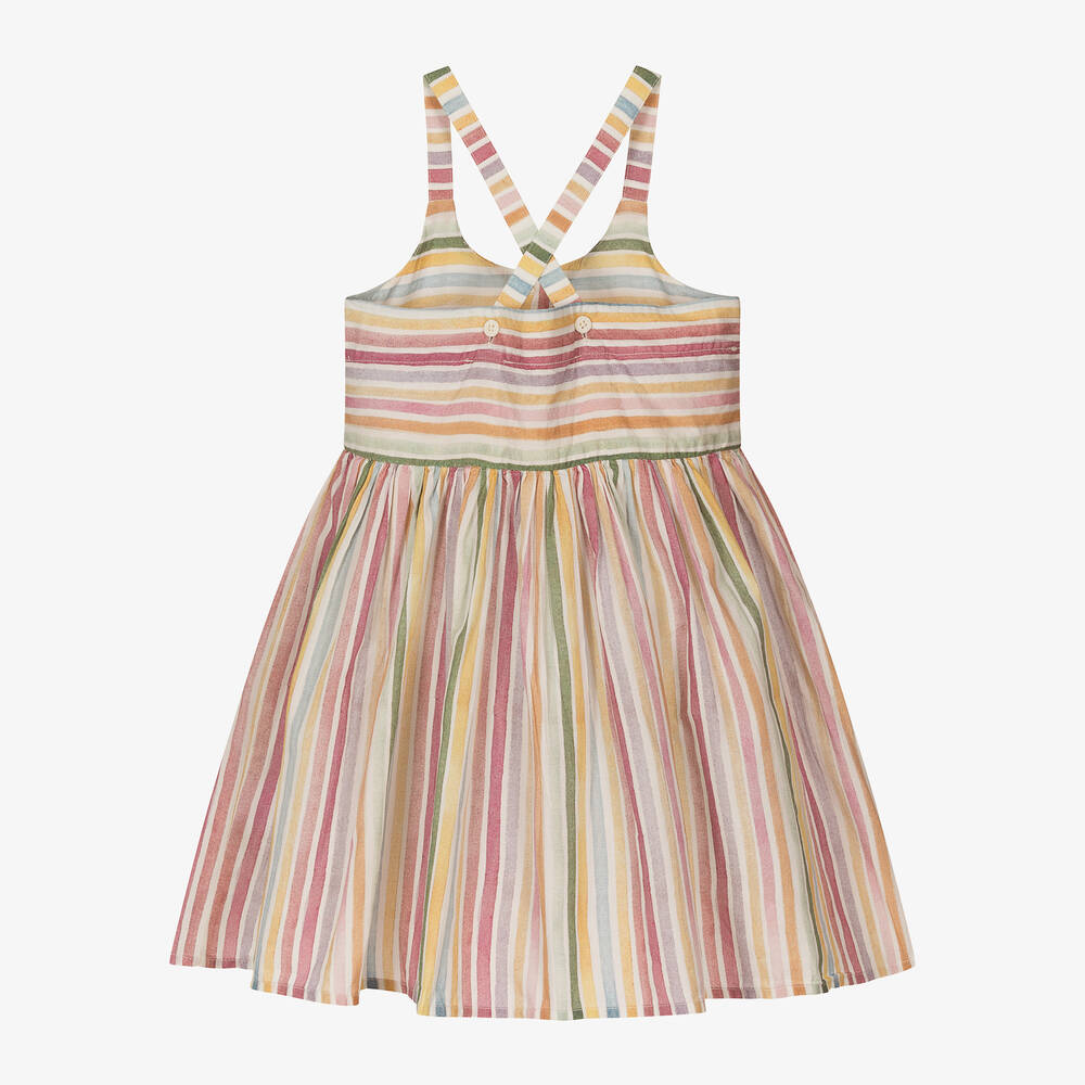 Girls Multicolor Stripes Cotton Dress