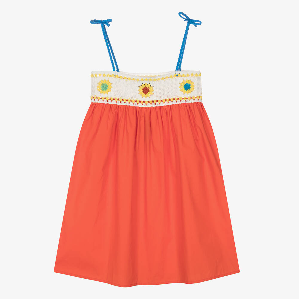 Girls Red Cotton Strap Dress