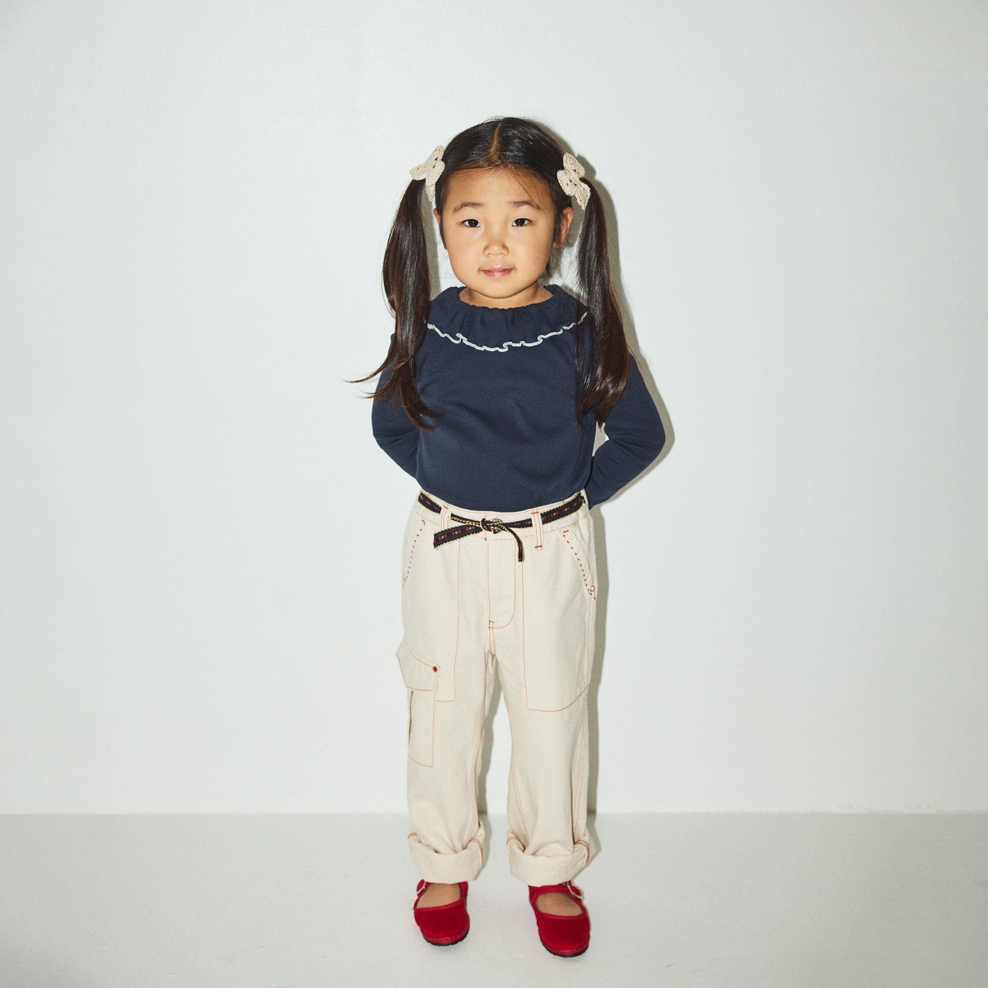 Girls Navy Ruffled Cotton Top