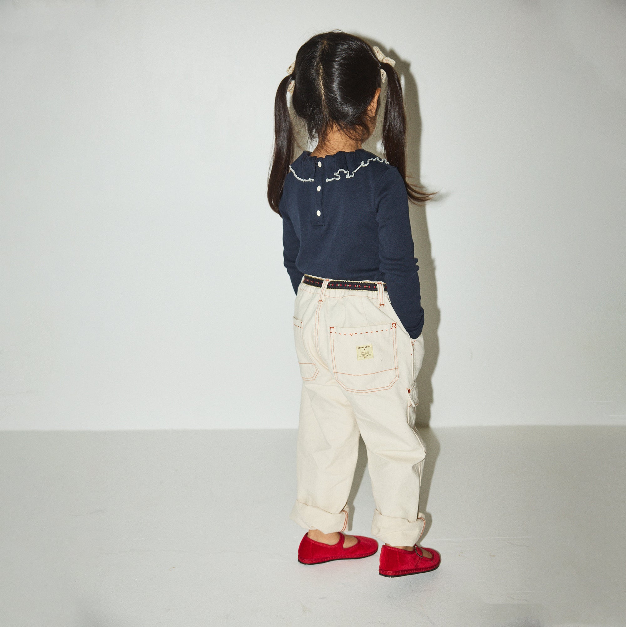 Girls Navy Ruffled Cotton Top