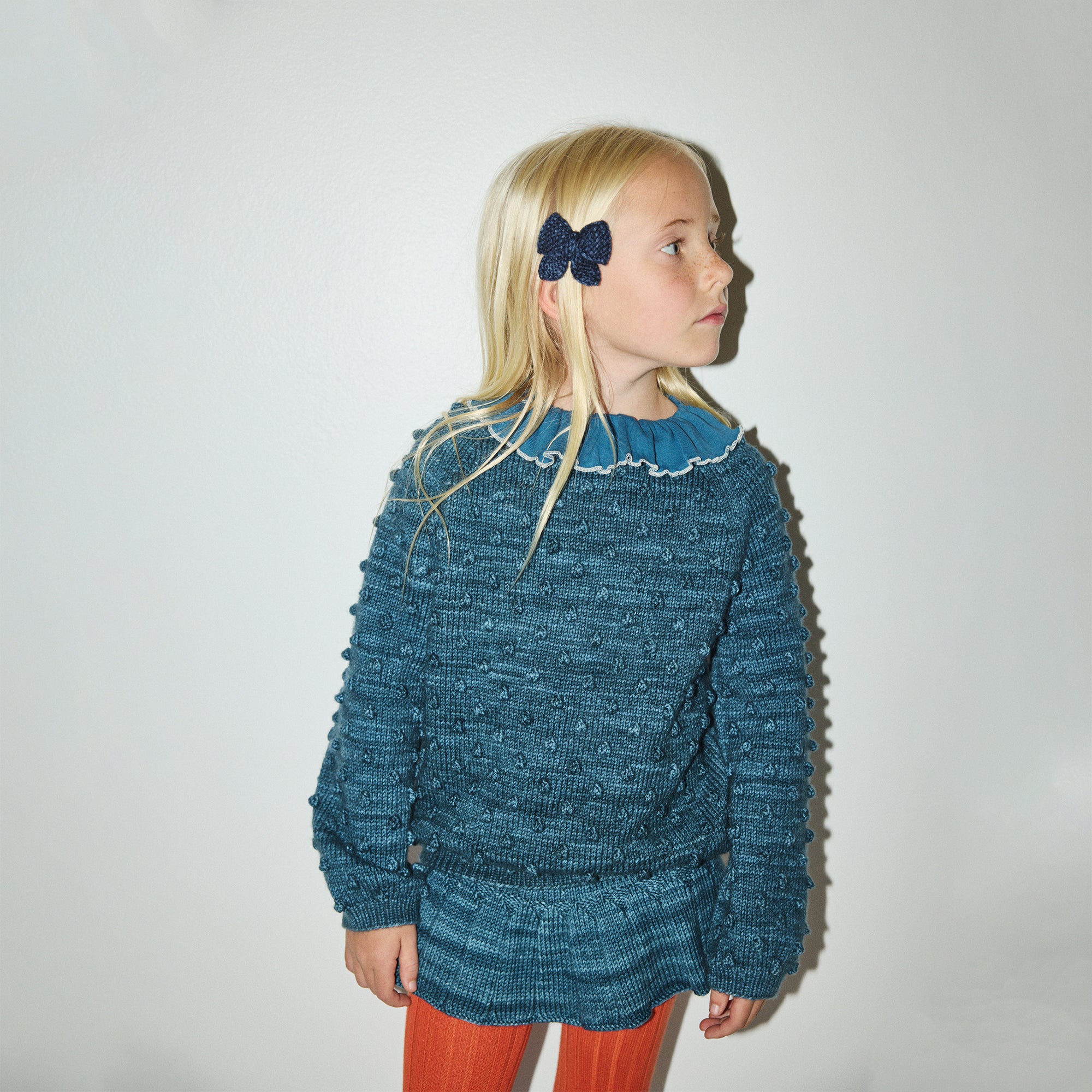Boys & Girls Blue Popcorn Wool Sweater