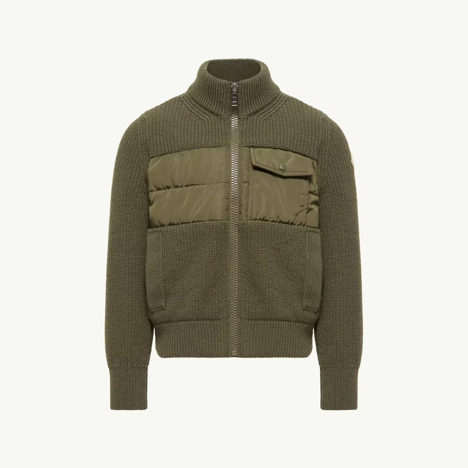Boys Green Padded Down Zip-Up Cardigan