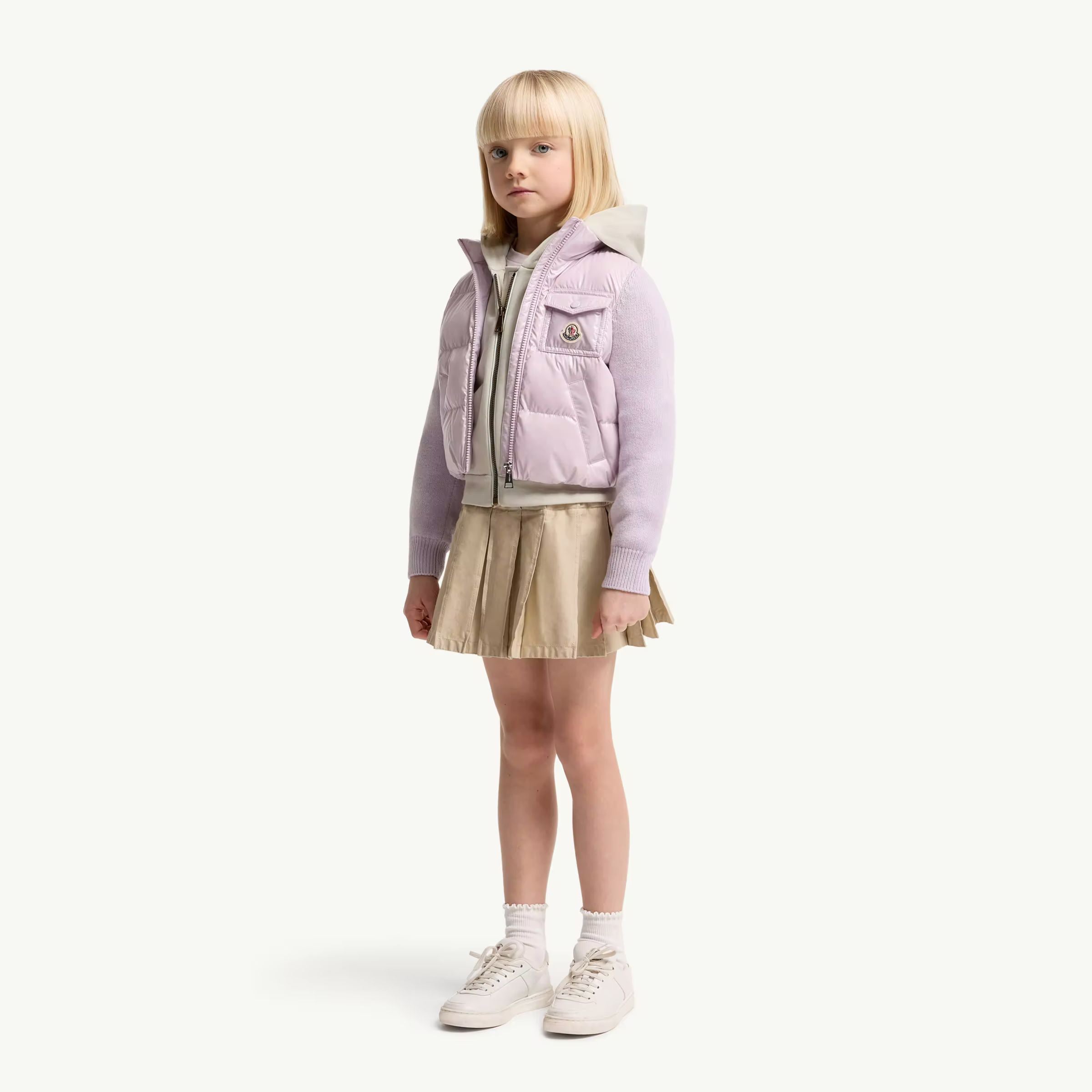 Girls Light Purple Padded Down Zip-Up Top