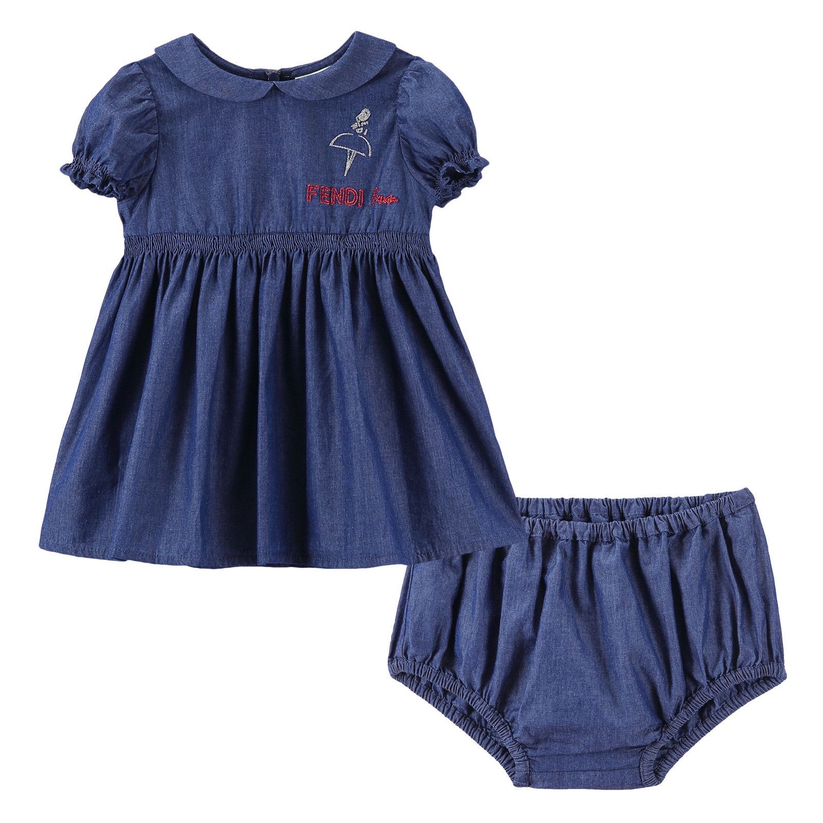 Baby Girls Light Blue Cotton Dress With Body Vest - CÉMAROSE | Children's Fashion Store - 1