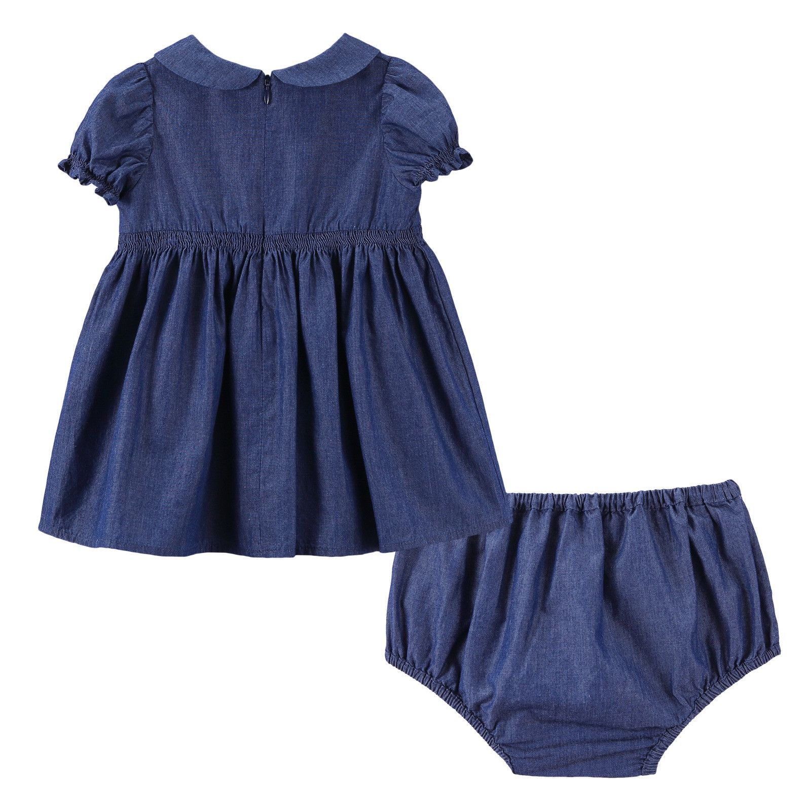 Baby Girls Light Blue Cotton Dress With Body Vest - CÉMAROSE | Children's Fashion Store - 2