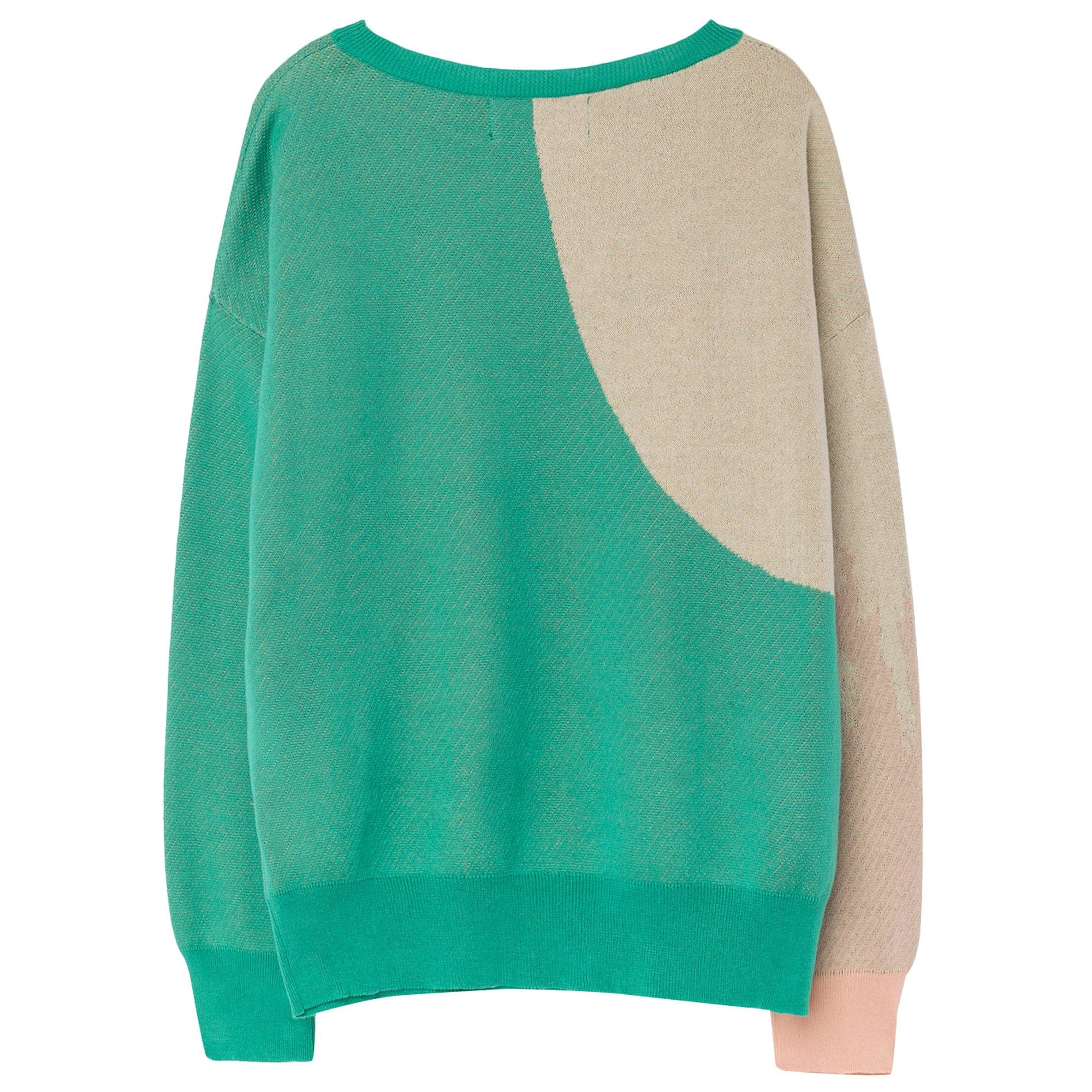 Girls Green Orange Printed Cotton Knitted Sweater