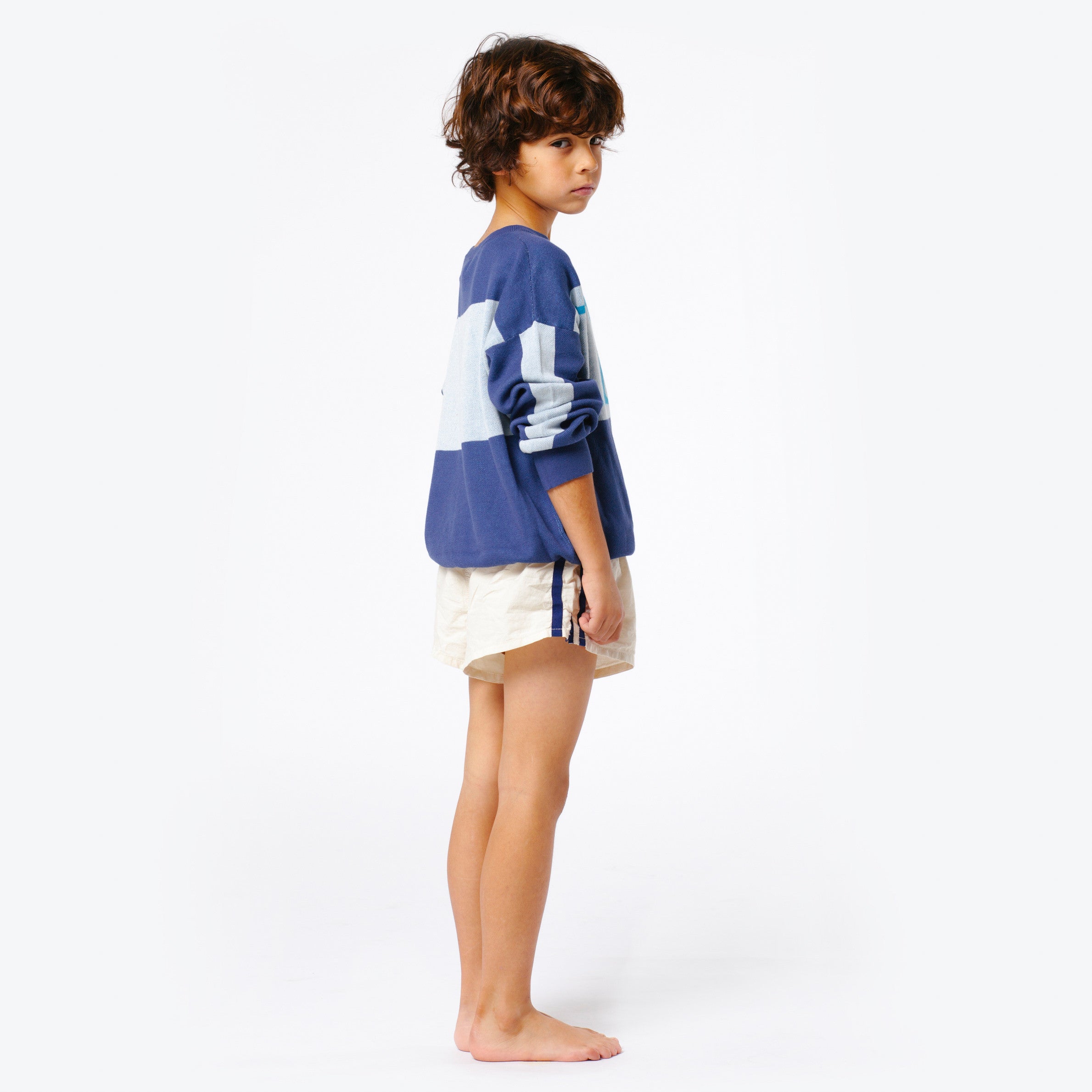 Girls Blue Logo Cotton Knitted Sweater