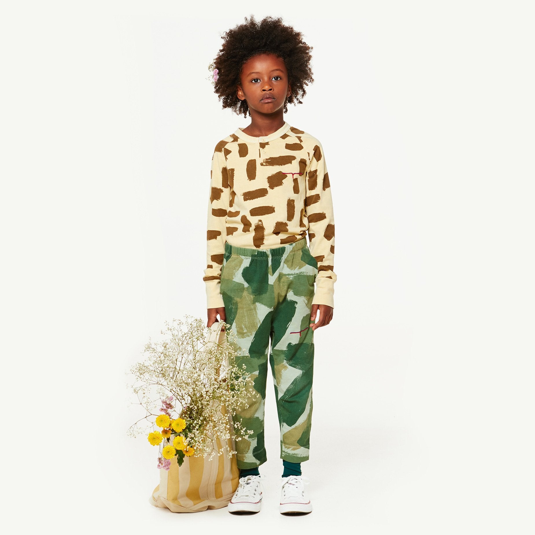 Girls & Boys Green Camouflage Cotton Trousers