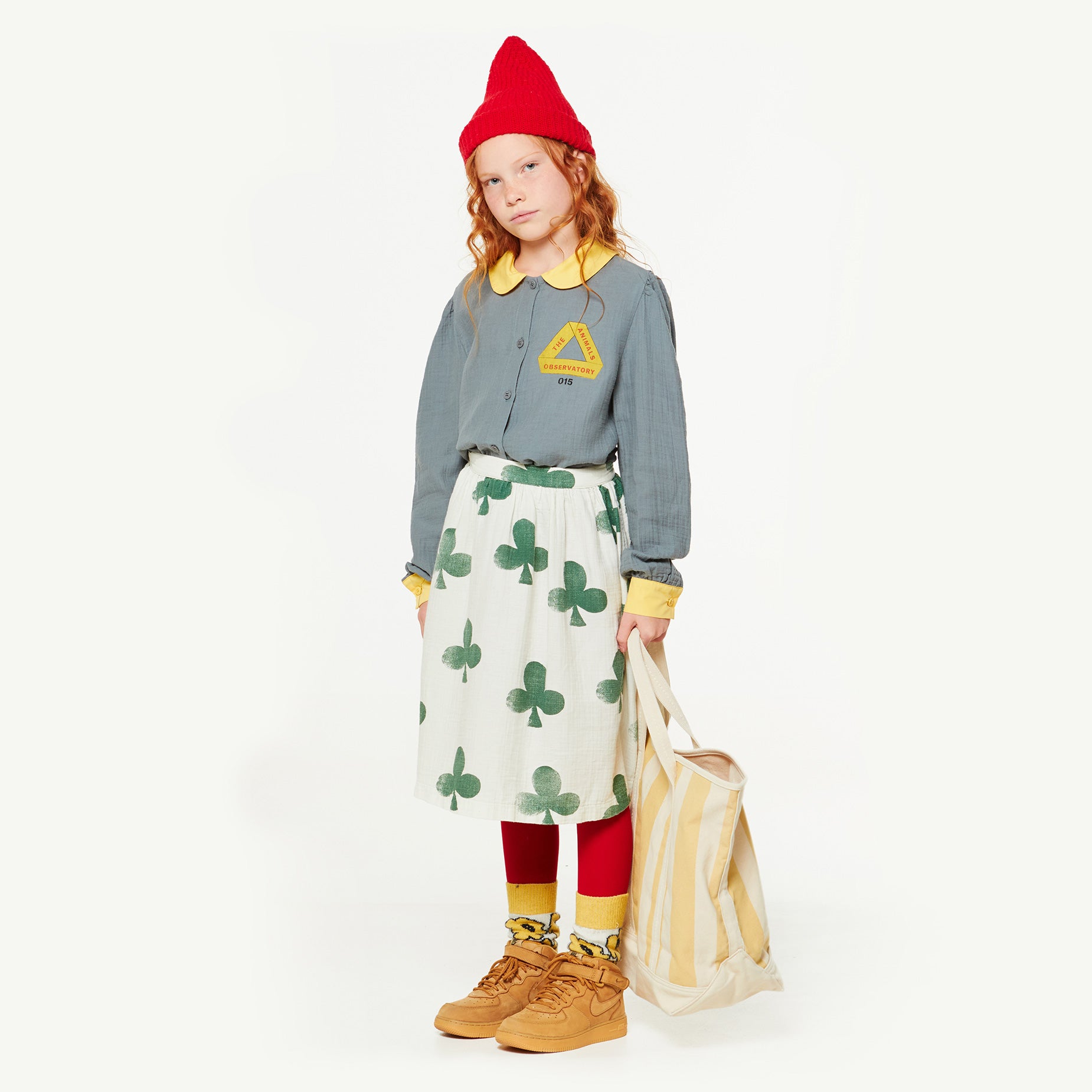 Girls White Clovers Cotton Skirt