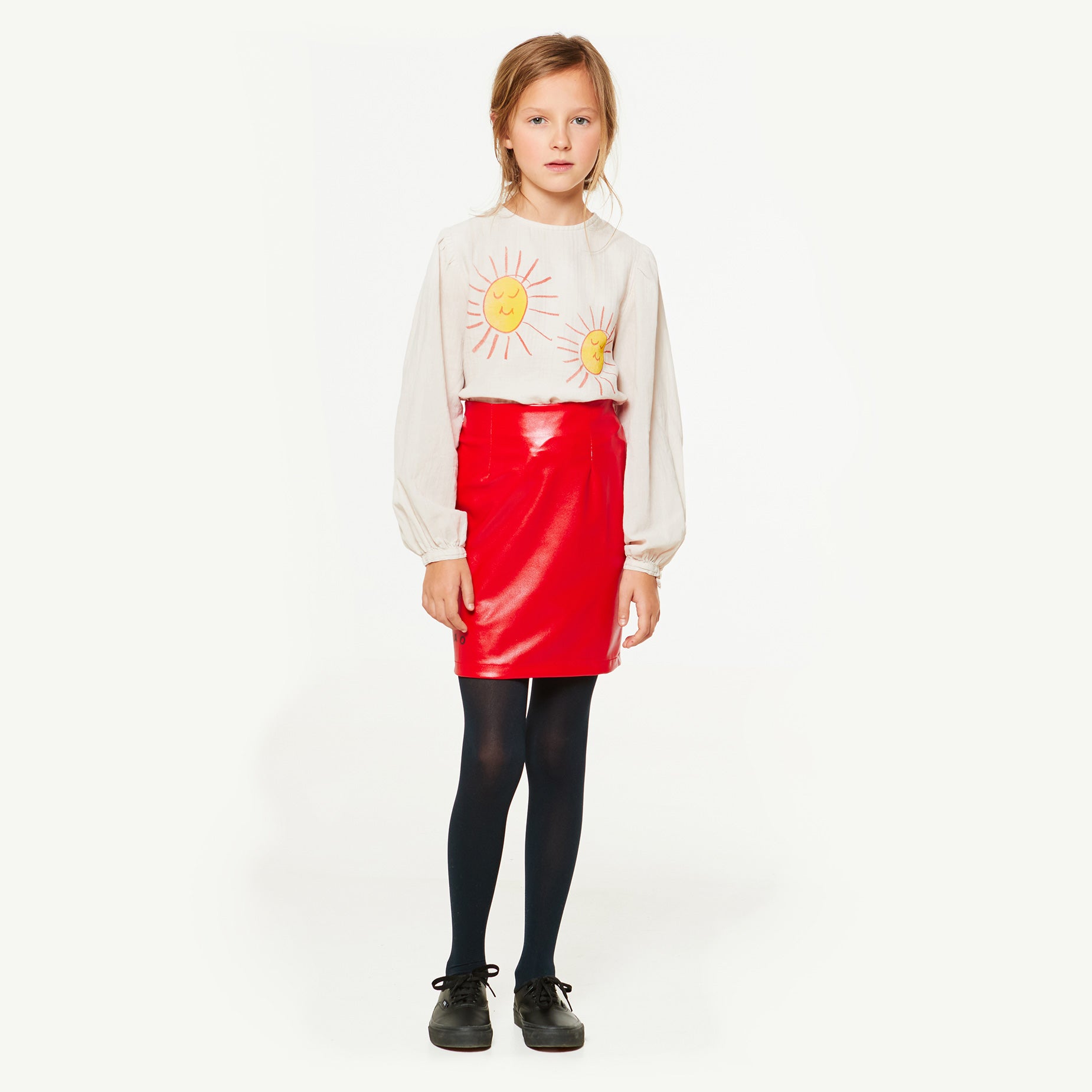 Girls & Boys White Red Suns Cotton T-shirt