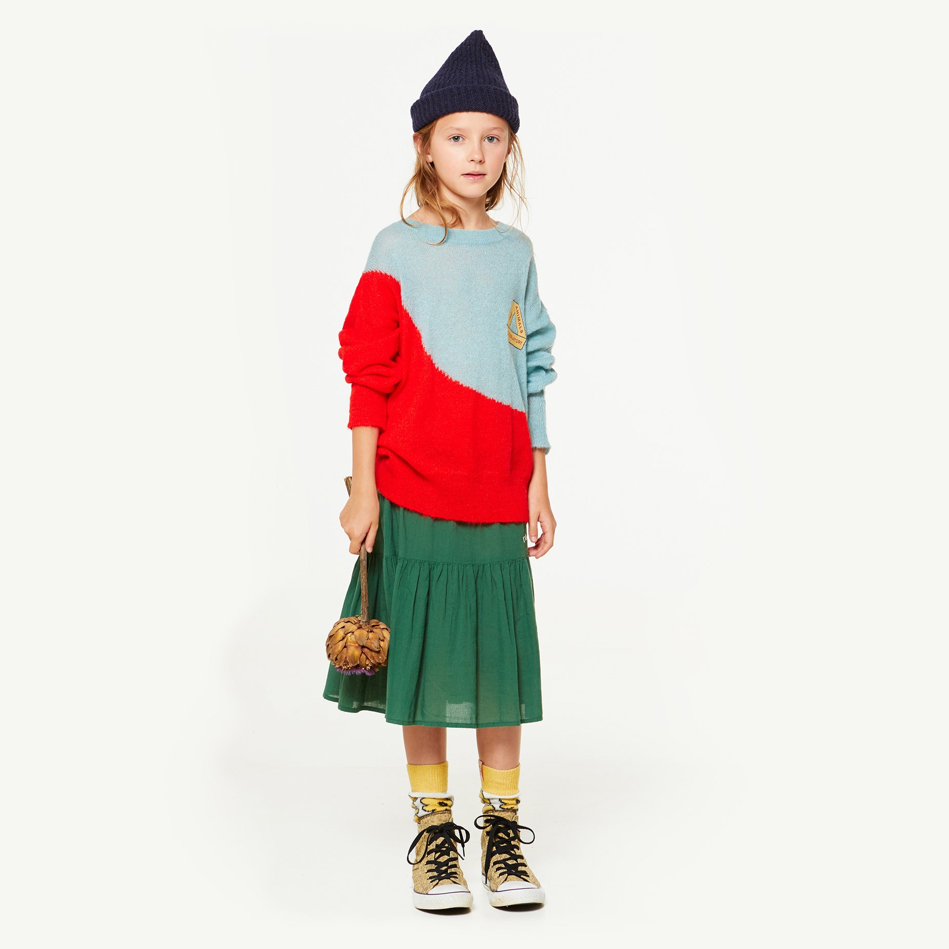 Girls Green Black Cotton Skirt