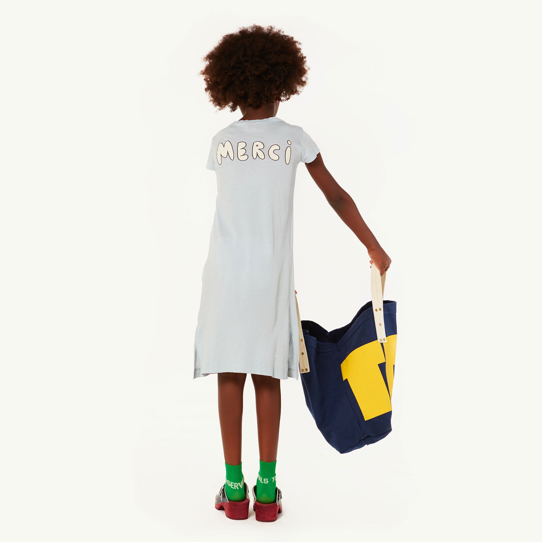 Girls Blue Bonjour Cotton Dress