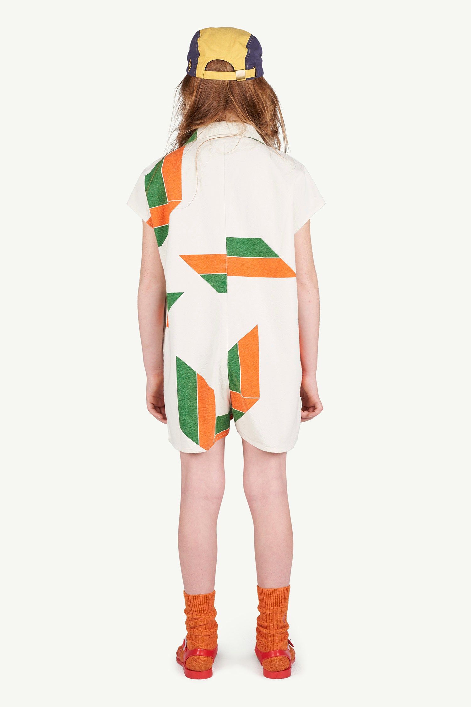 Girls White Geometric Cotton Junpsuit