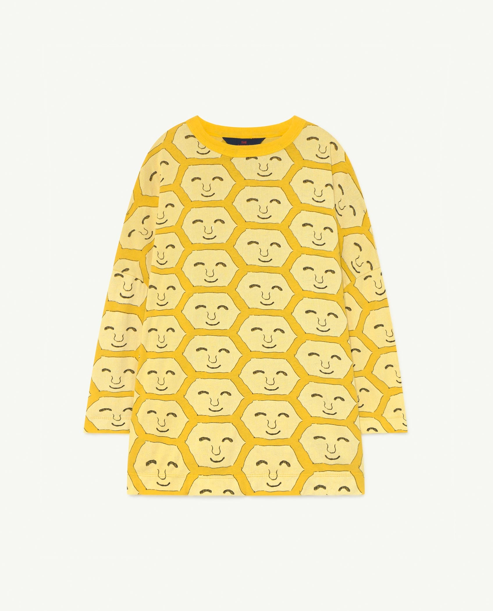 Girls Yellow Face Print Cotton Dress