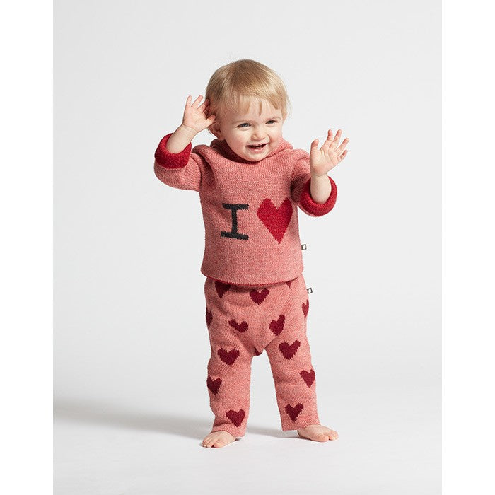 Baby Rose Pink ' I Heart ' Alpaca Hooded Sweater