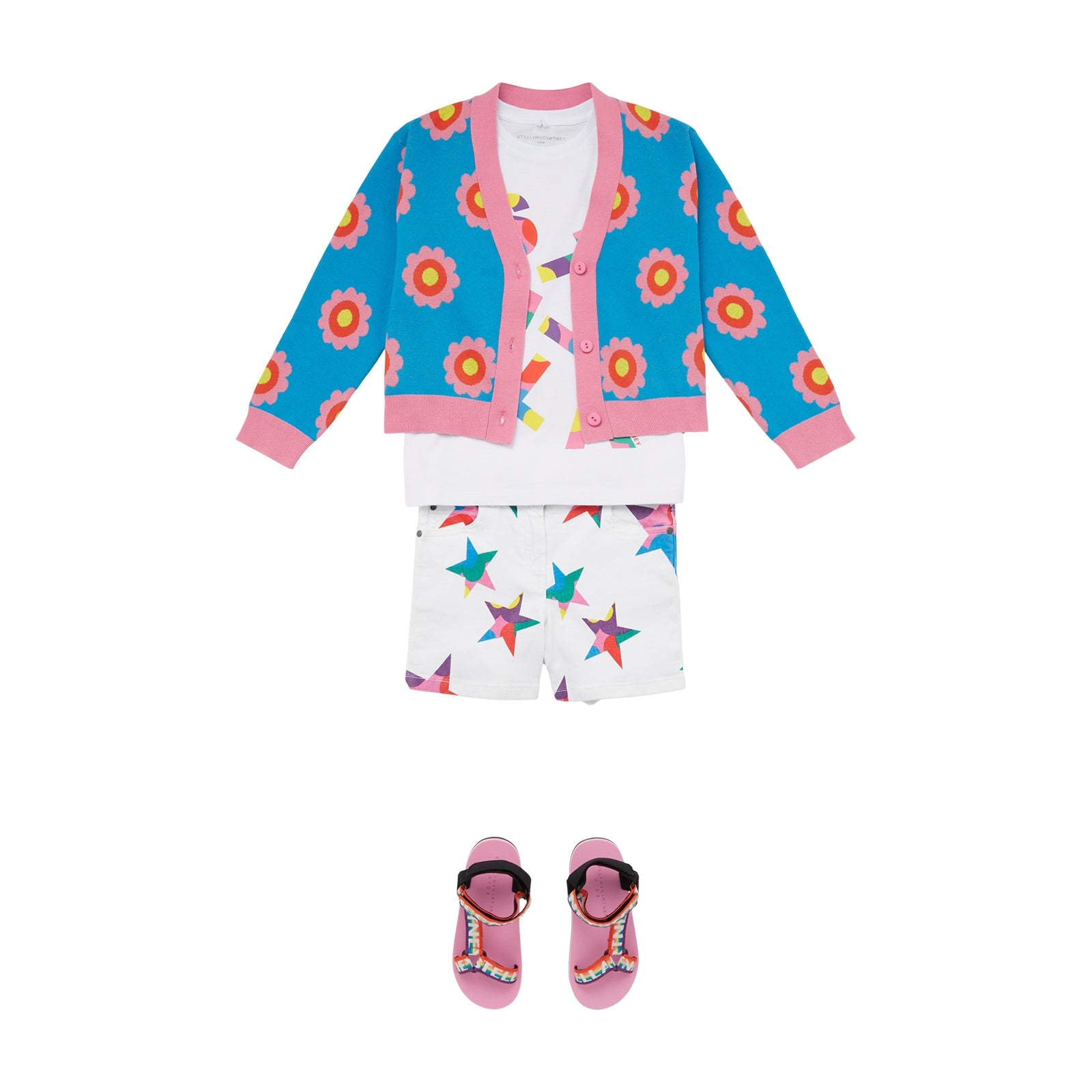 Girls Blue Flowers Knit Cardigan