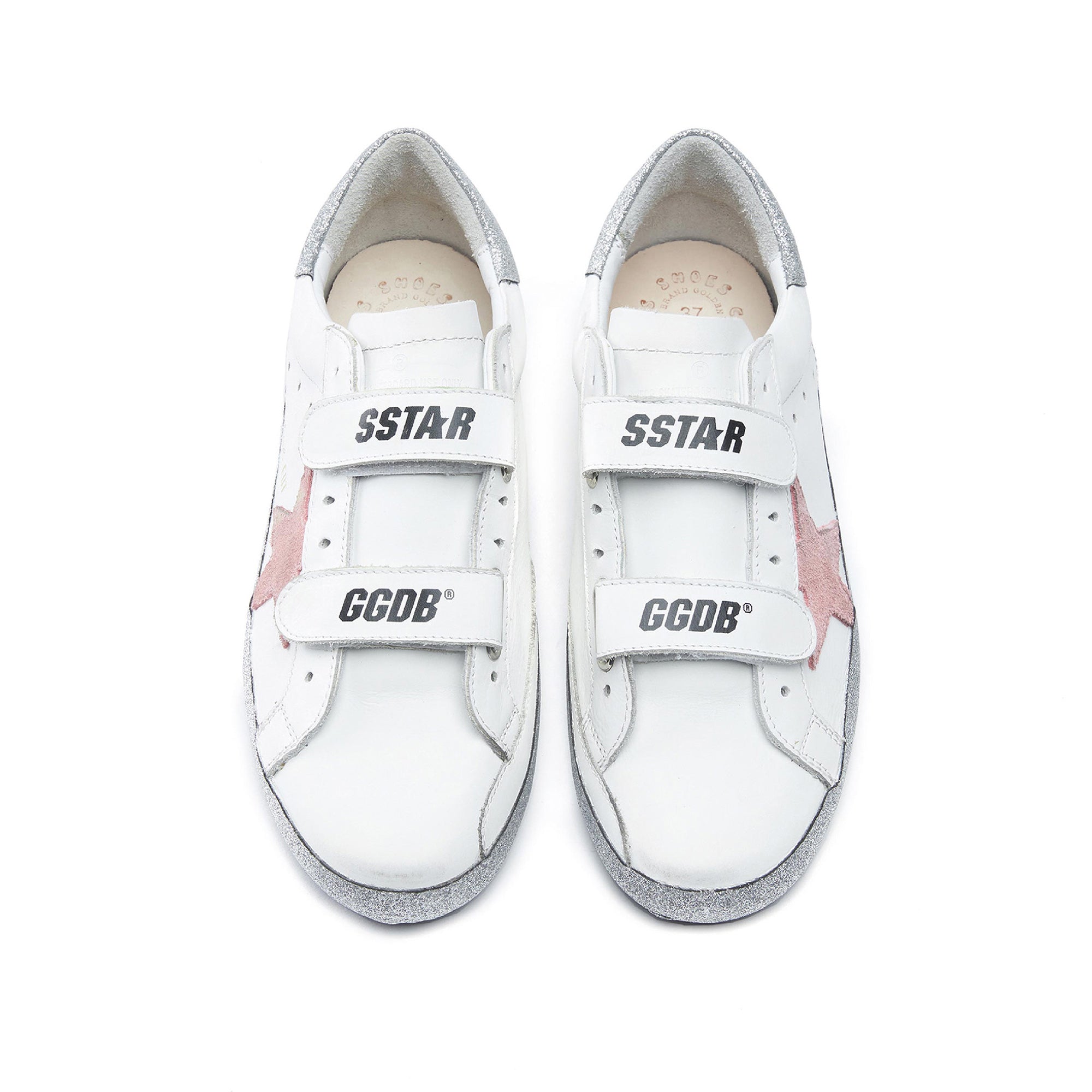 Girls White & Pink Star Leather Shoes
