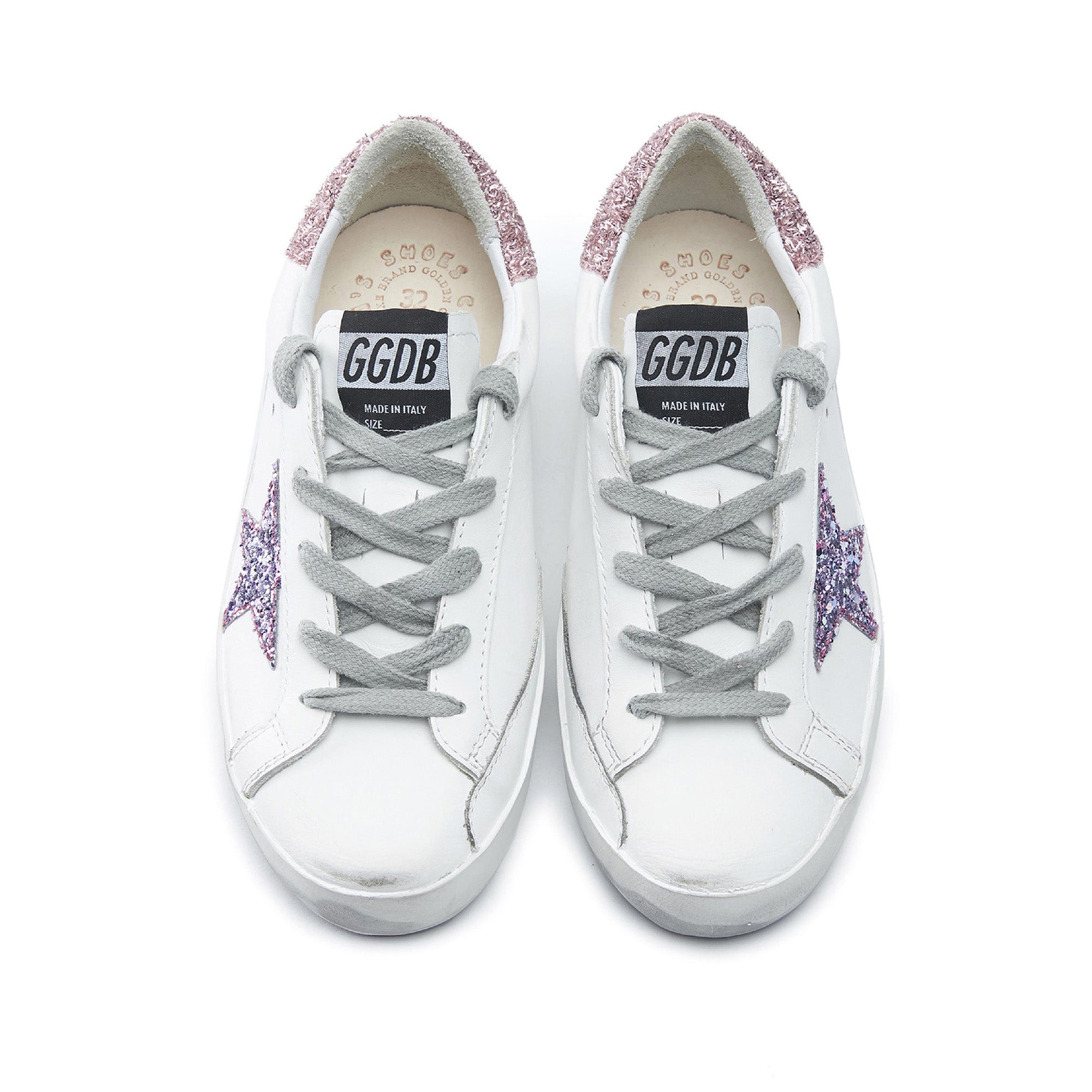 Girls White Glitter Star Leather Shoes