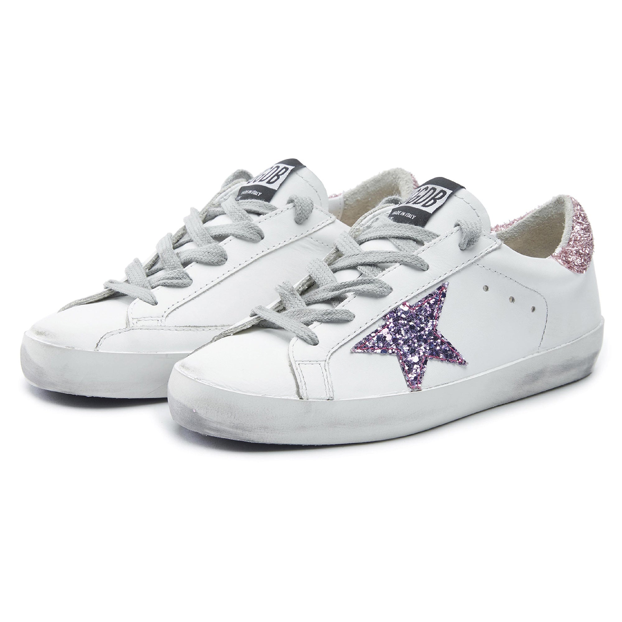 Girls White Glitter Star Leather Shoes