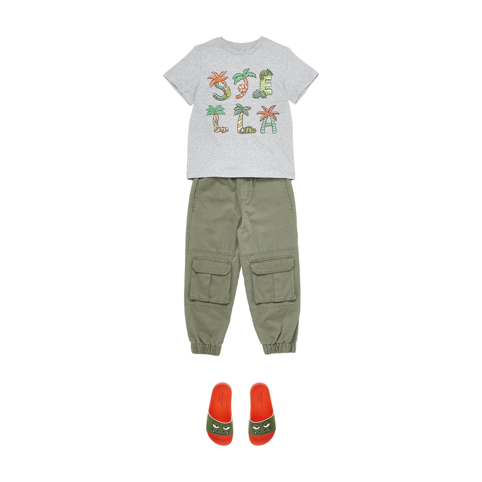 Boys Grey Printed Cotton T-Shirt