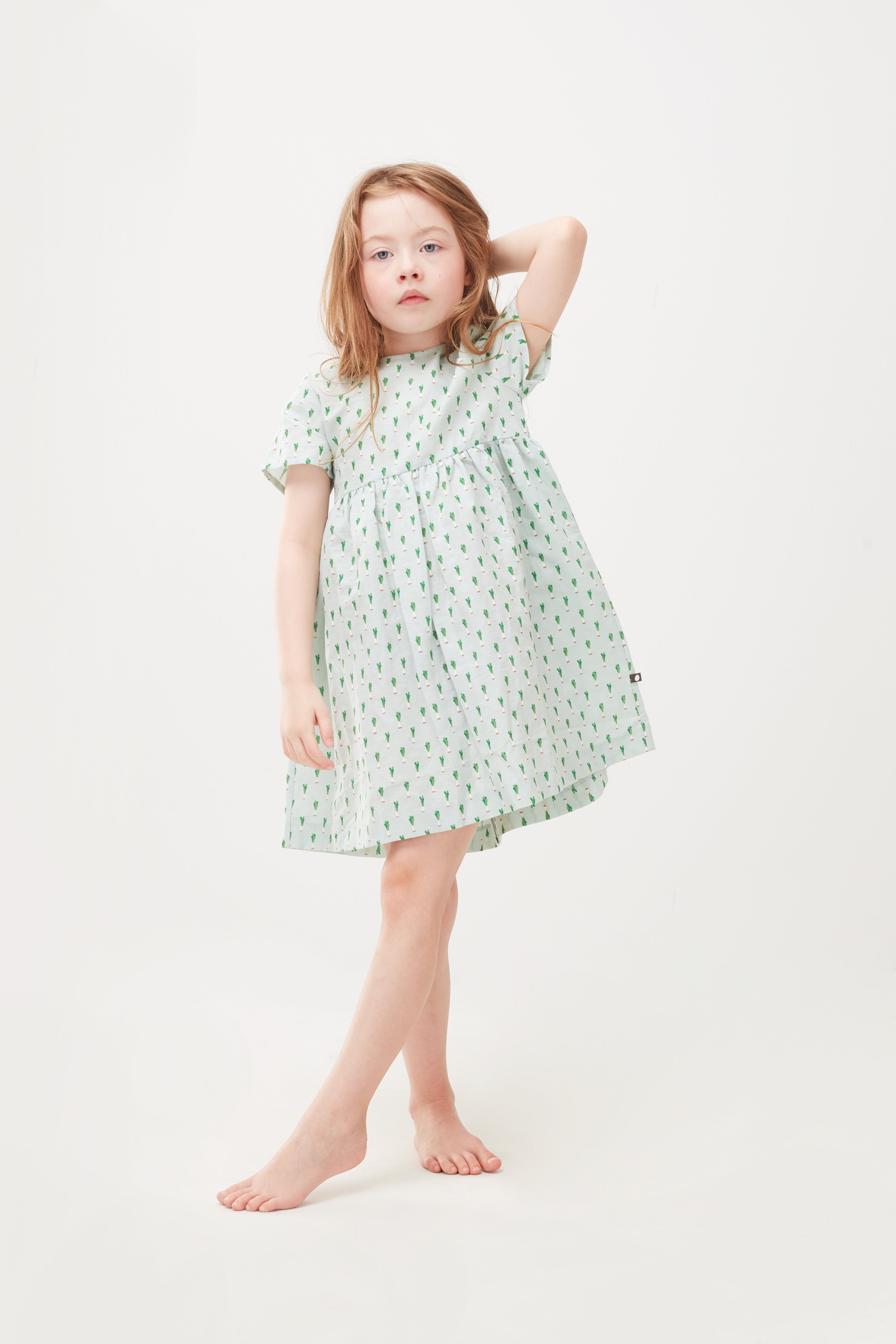 Girls Mint Green Leek Print Dress