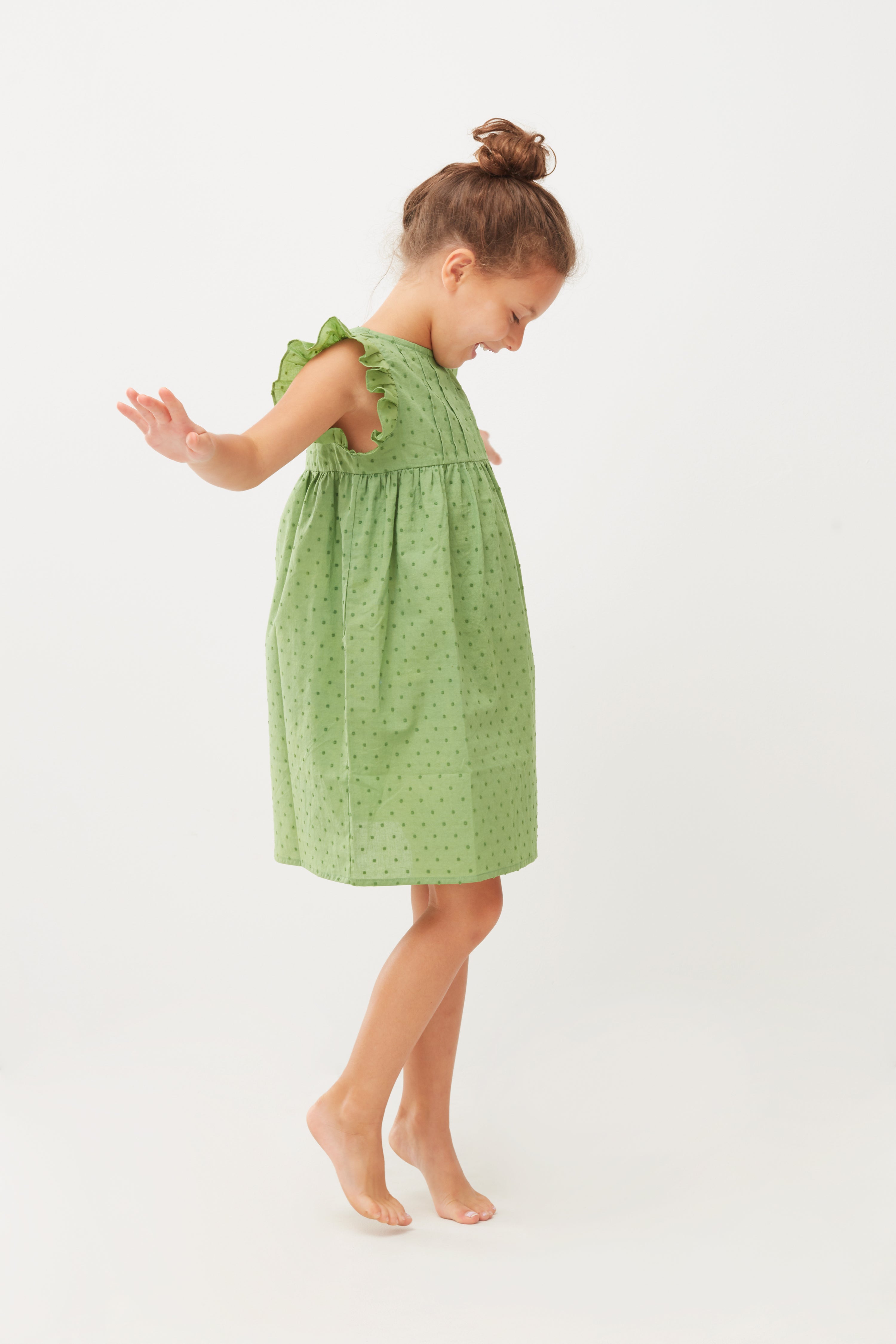 Girls Green Dots Cotton Dress