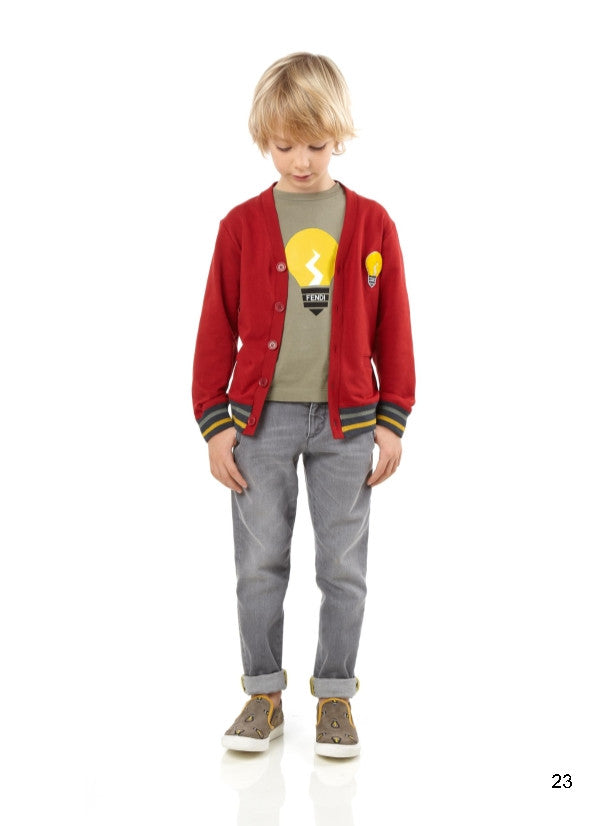 Boys Red Embroidered Lightbulb Rib Cuffs Cardigan - CÉMAROSE | Children's Fashion Store - 2